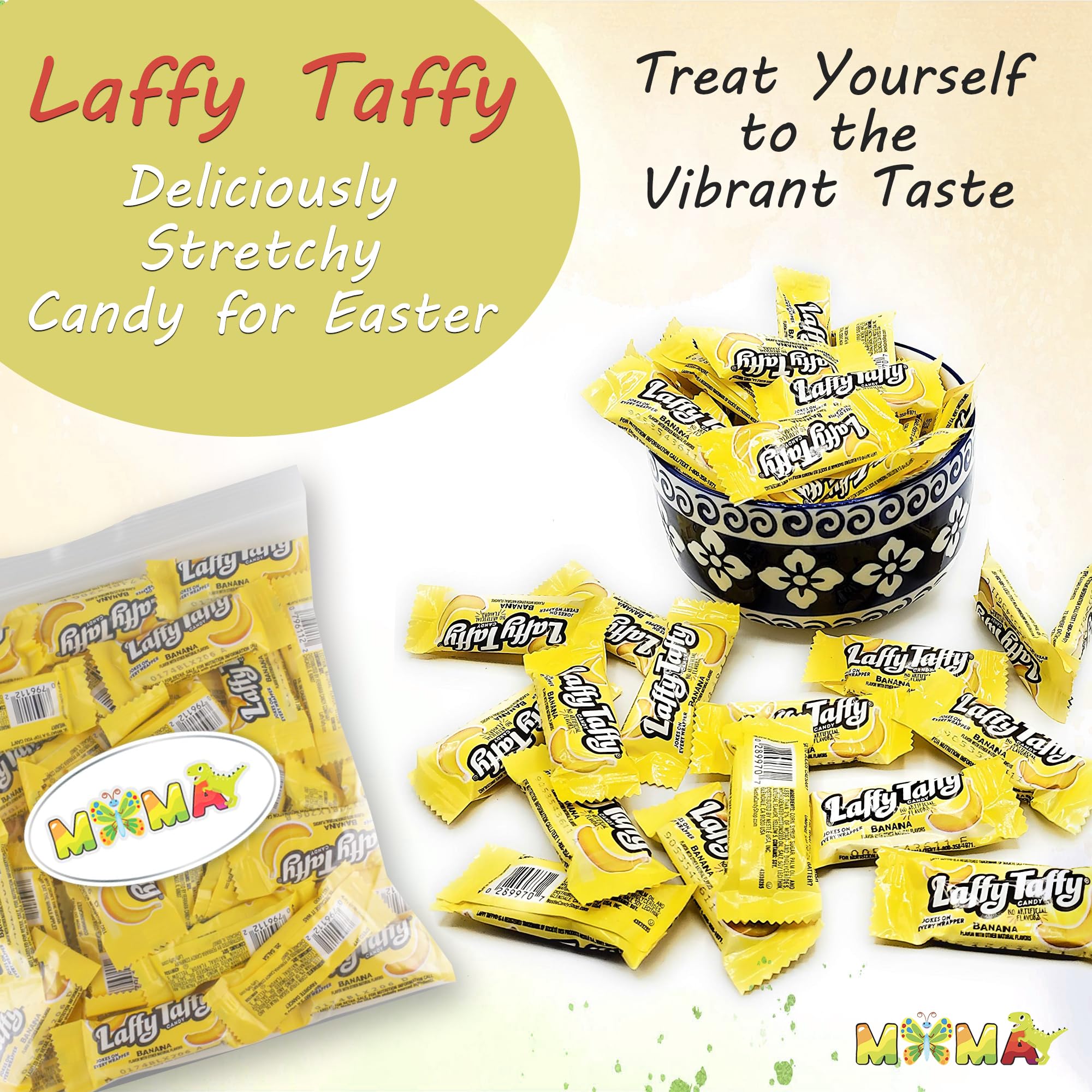 Gluten-Free Easter Candy (2LB) - Banana Flavored Stretchy Taffy Treats, Individually Wrapped for Snacking, Sharing & Holiday Gifts - Perfect for Easter, Thanksgiving & Party Favors