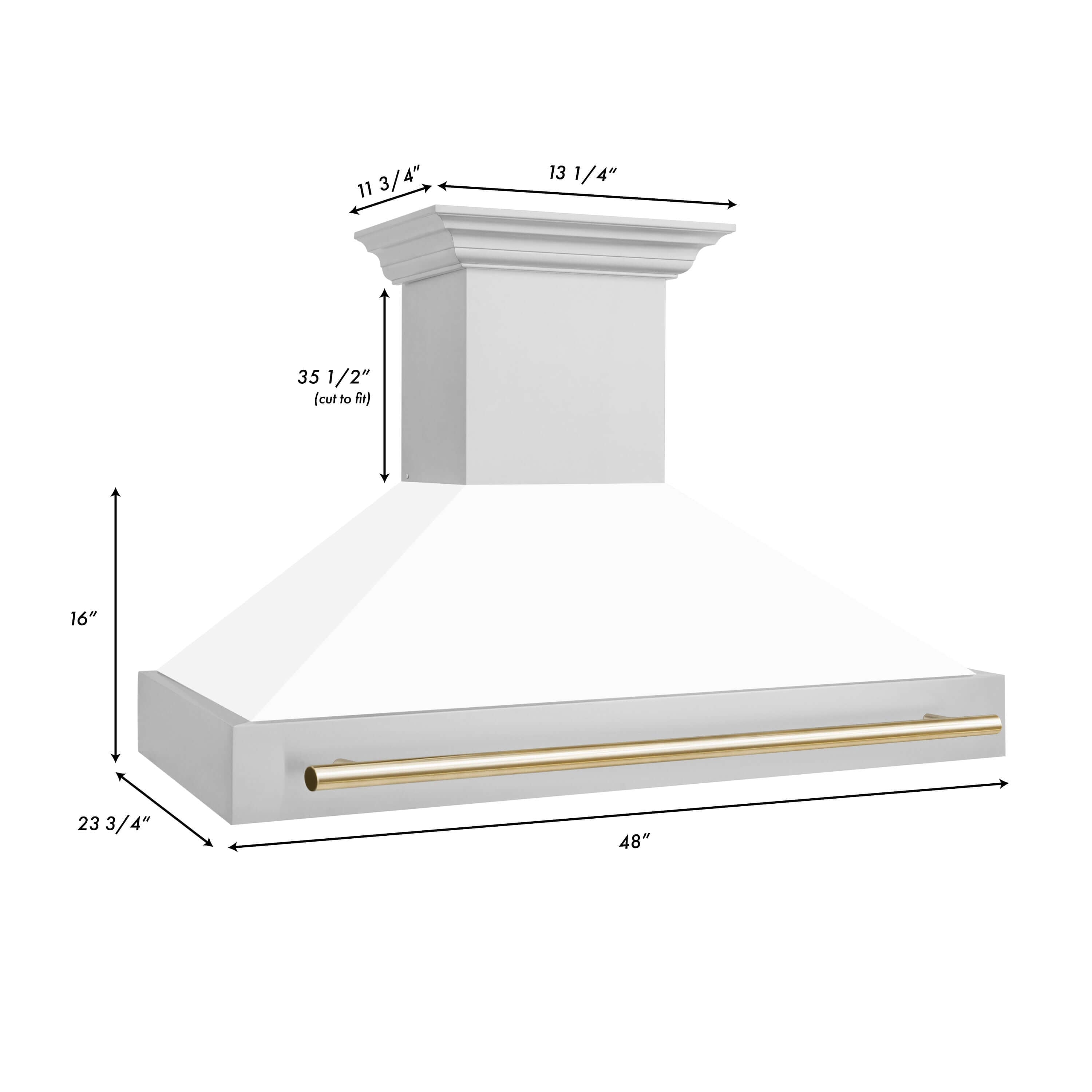 ZLINE Autograph Edition 48-inch Stainless Steel Dual Fuel Range with White Matte Door & Range Hood with Polished Gold Accents - Professional Kitchen Package for Modern Homes | Perfect for Gourmet Cooking & Entertaining