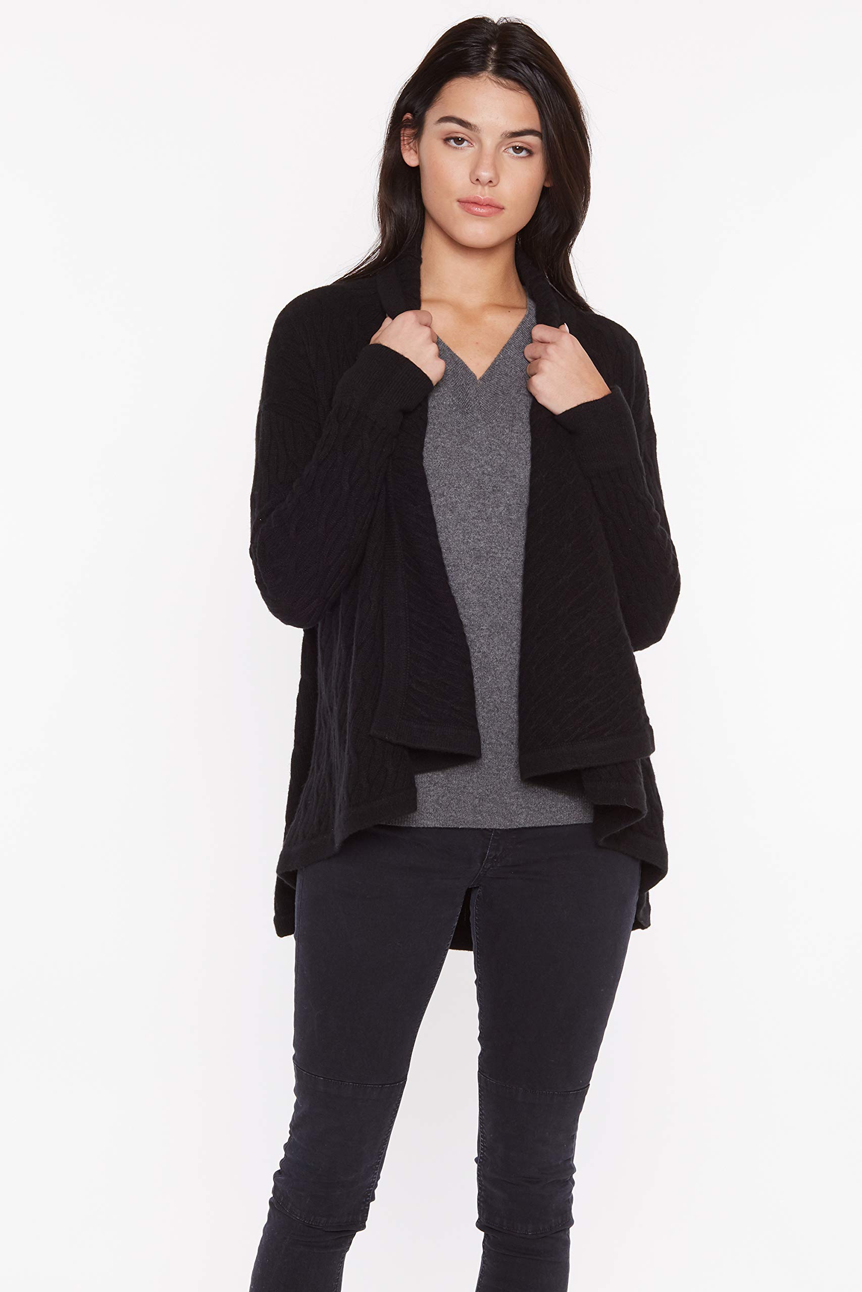 JENNIE LIU Women's 100% Pure Cashmere Cable Knit Open Front Cardigan Sweater | Soft & Warm 4-Ply Knitwear | Perfect for Office, Date Night & Cozy Fall Outfits