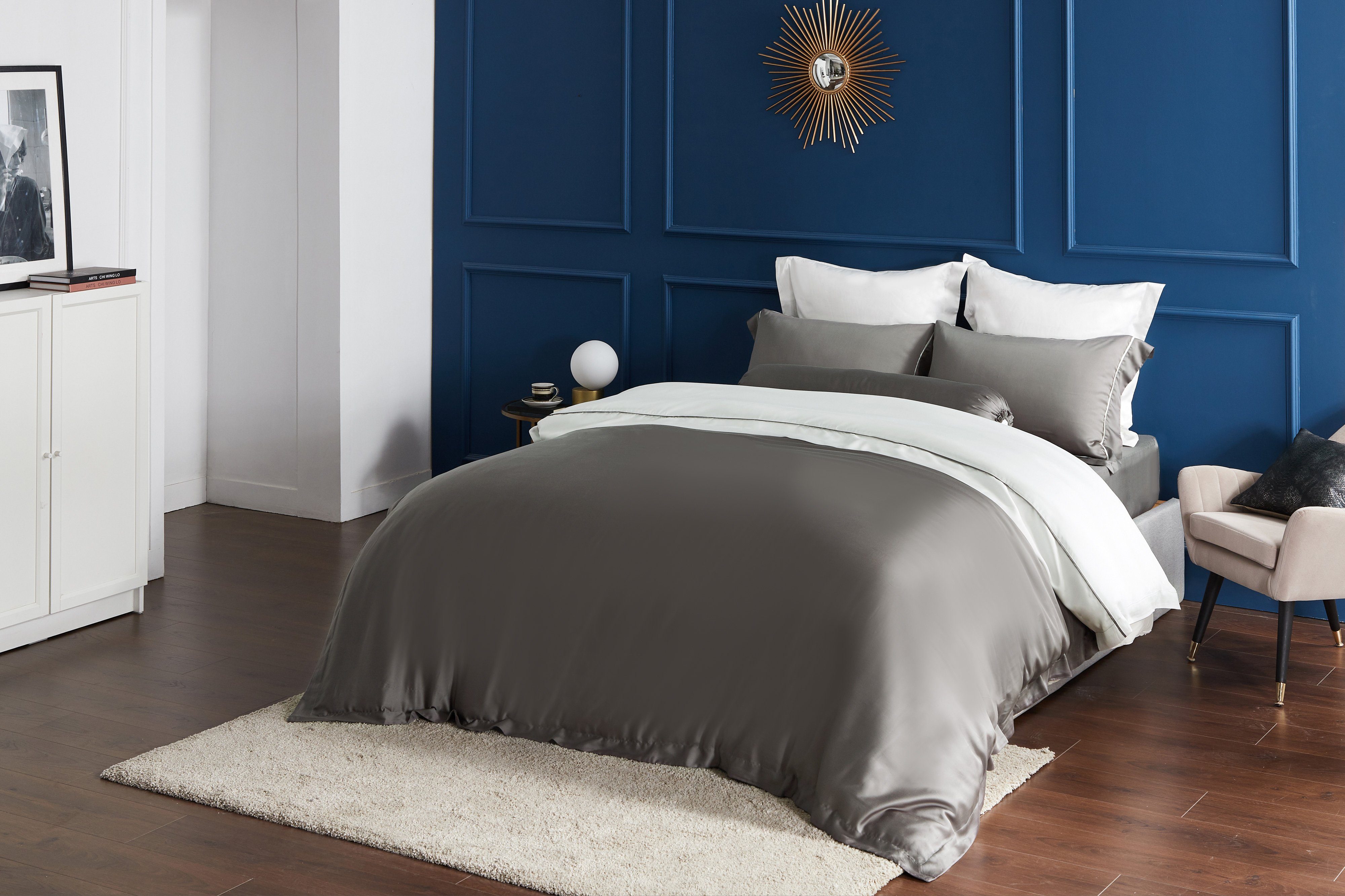 Premium TENCEL™ LF Steel Gray Fitted Sheet Set - Queen Size, Ultra Soft & Breathable Bed Sheets for Luxury Hotels & Home Bedrooms