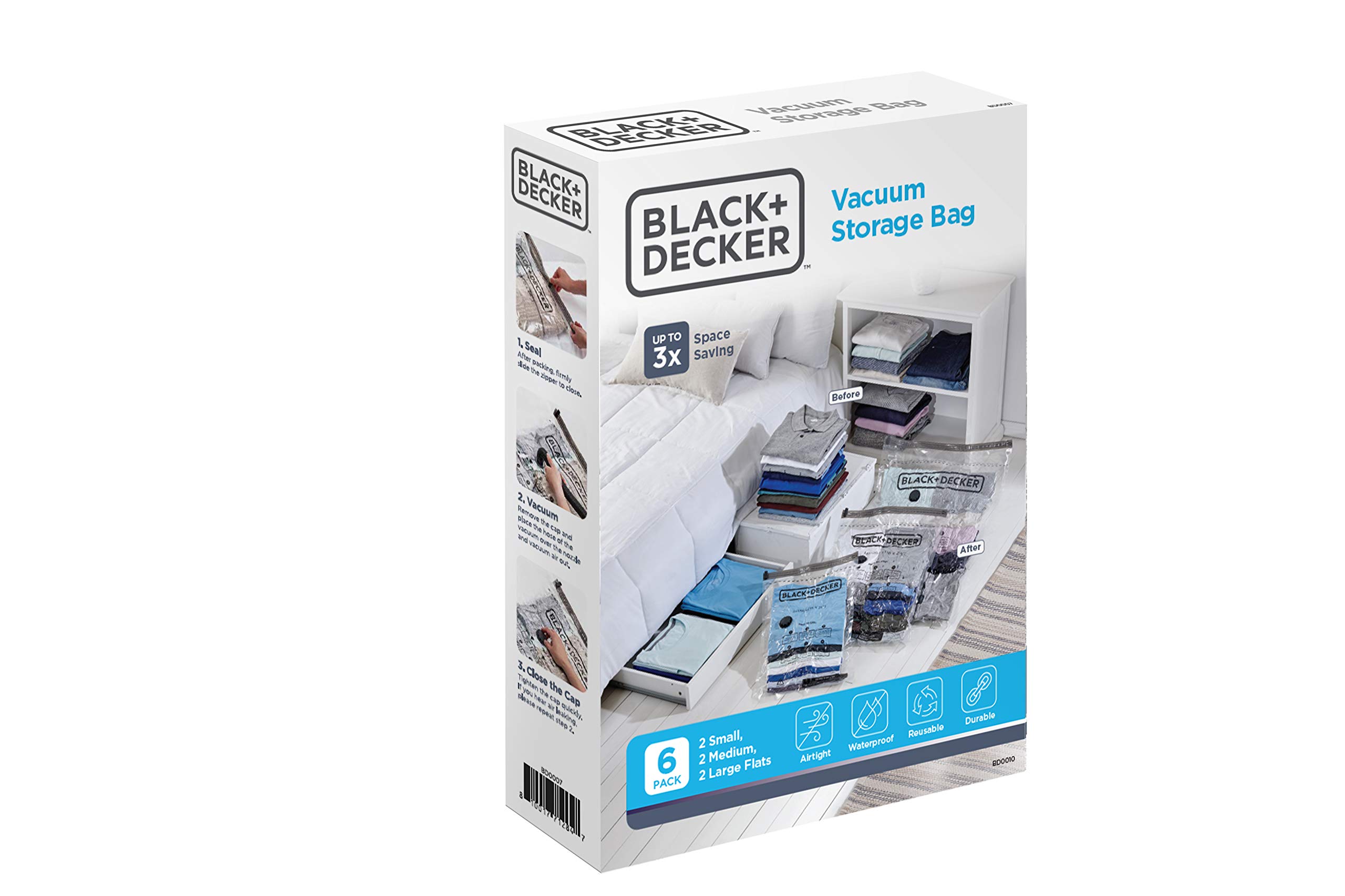BLACK+DECKER Premium Vacuum Storage Bags for Clothes, Comforters & Sweaters | Space Saving Compressed Storage for Seasonal Clothes, Travel & Closet Organization | Ideal for Home, Dorm & Moving