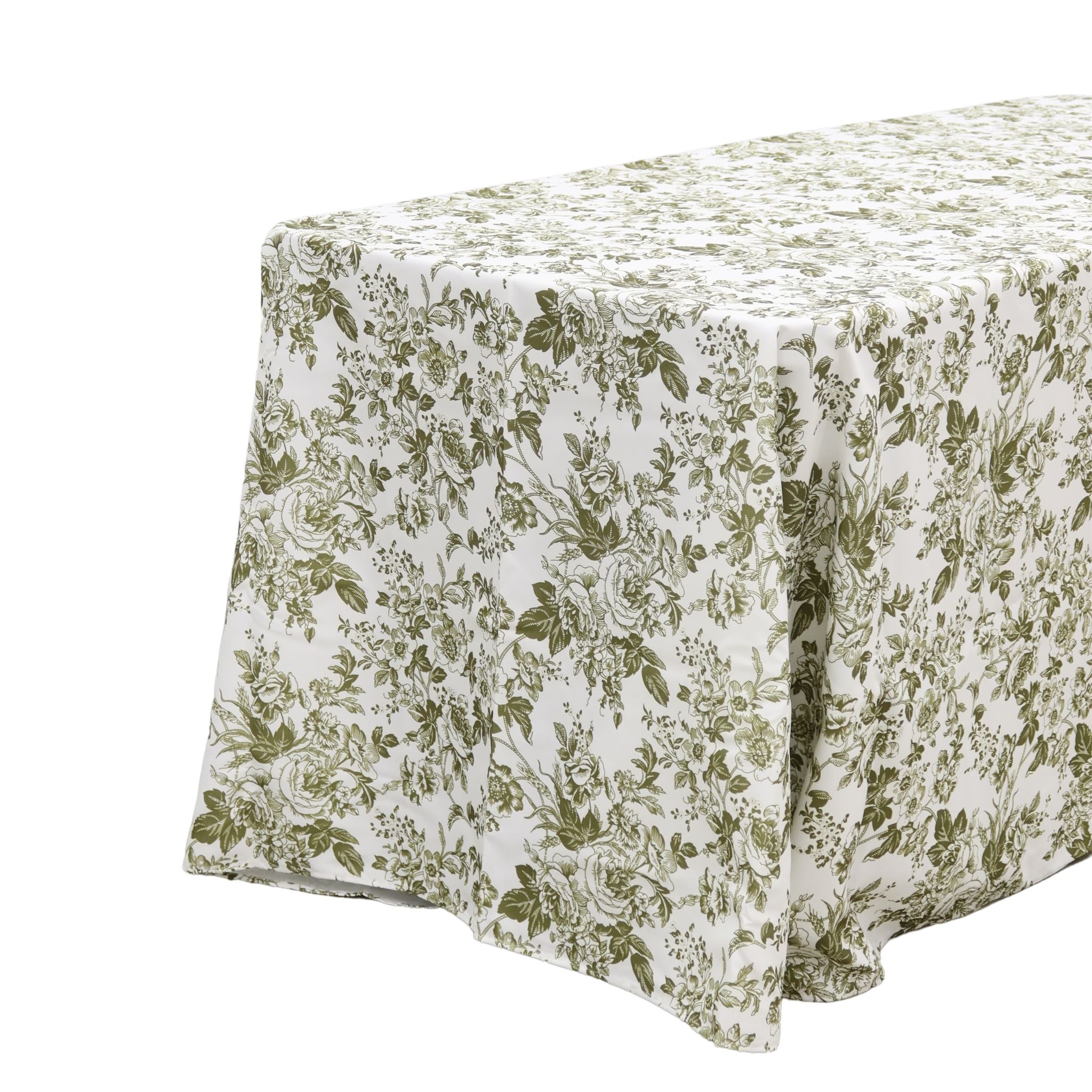 French Toile 90x132 Inch Rectangular Tablecloth - Olive Green Cotton Linen Blend Table Cover for Dining Room, Kitchen, and Outdoor Picnic Parties