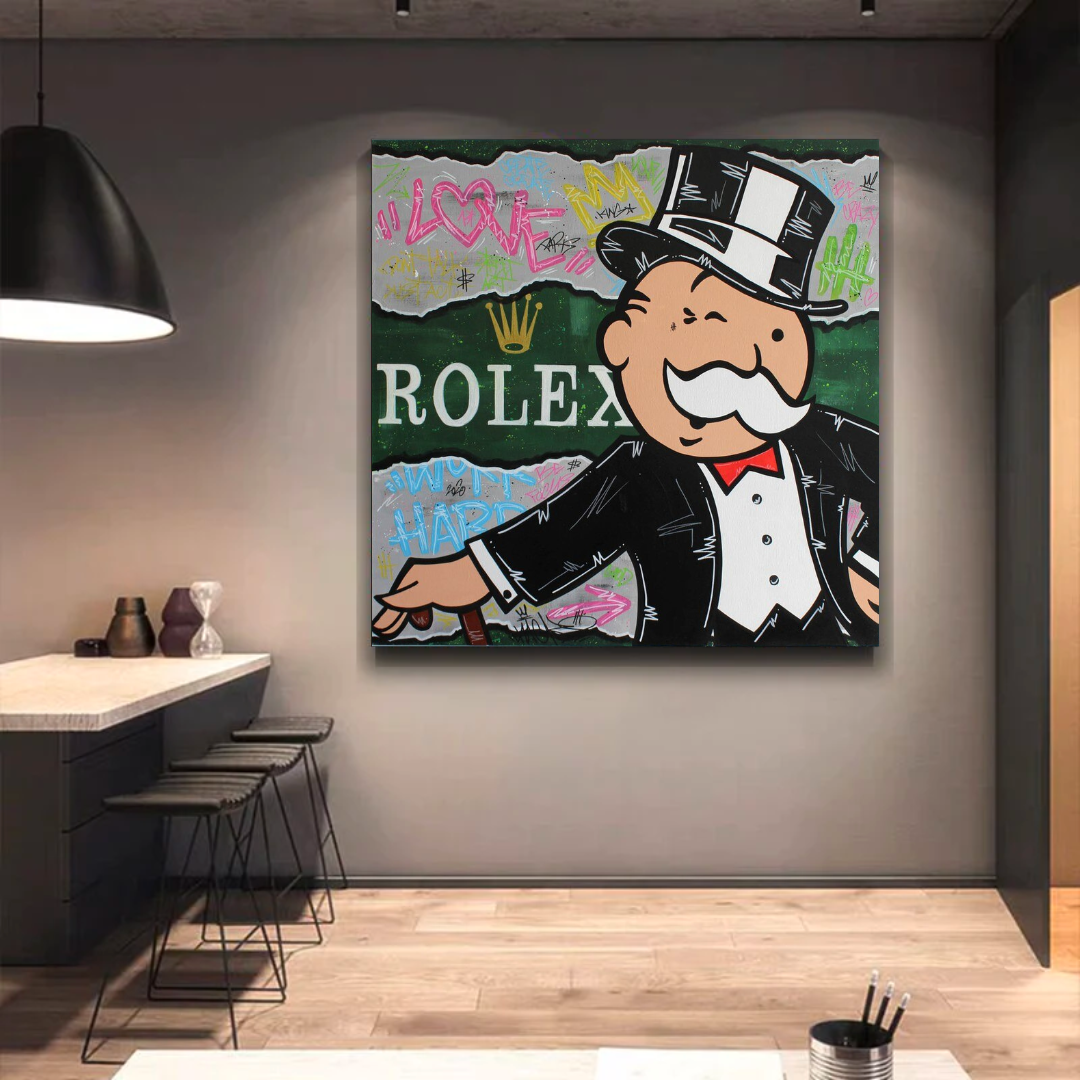 Alec Monopoly Rolex Money Man Canvas Art Print - Pop Culture Wall Decor for Living Room, Office & Man Cave
