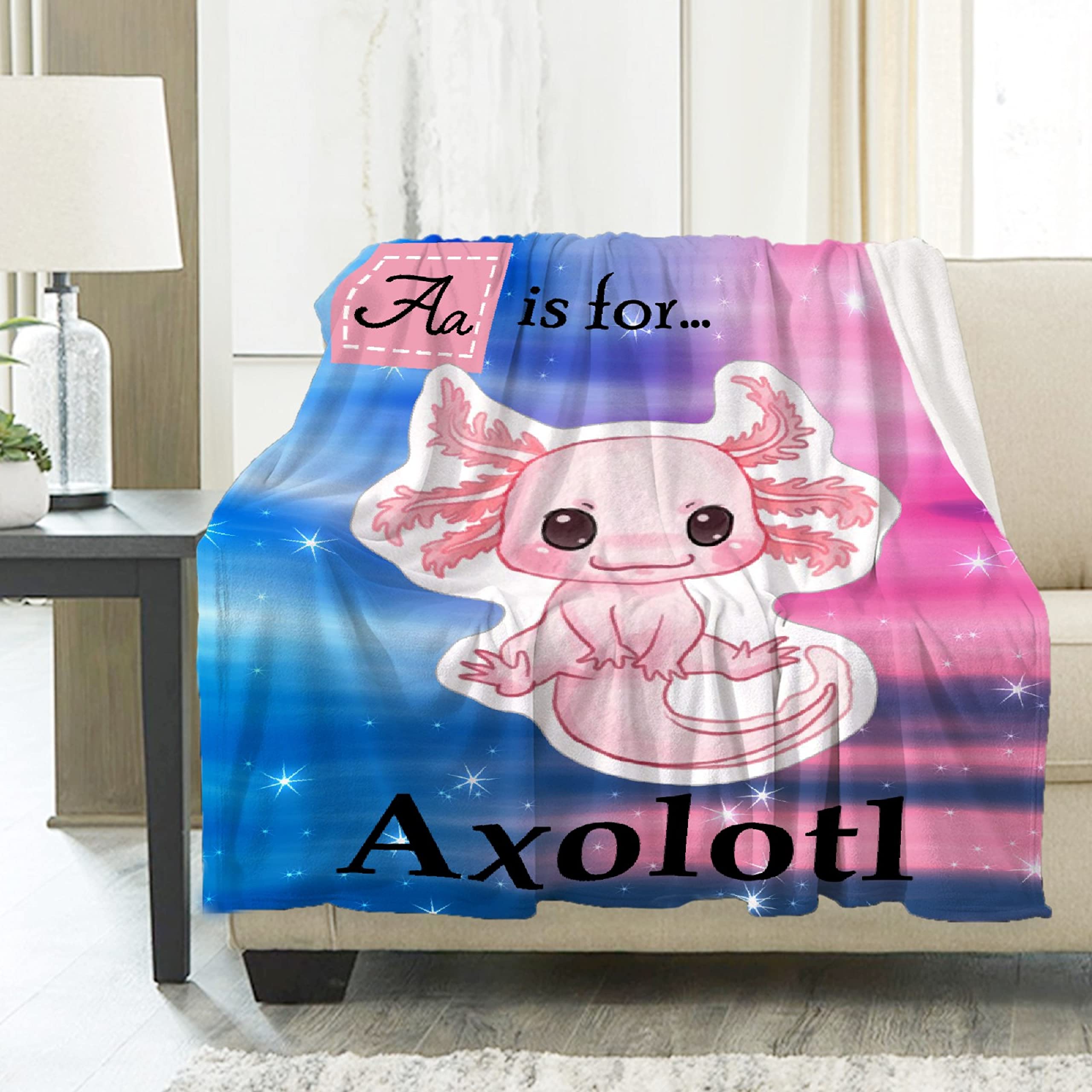 Soft Flannel Fleece Axolotl Blanket Throw - Mexican Salamander Design, Lightweight Cozy Animal Blanket for Teens & Adults (60