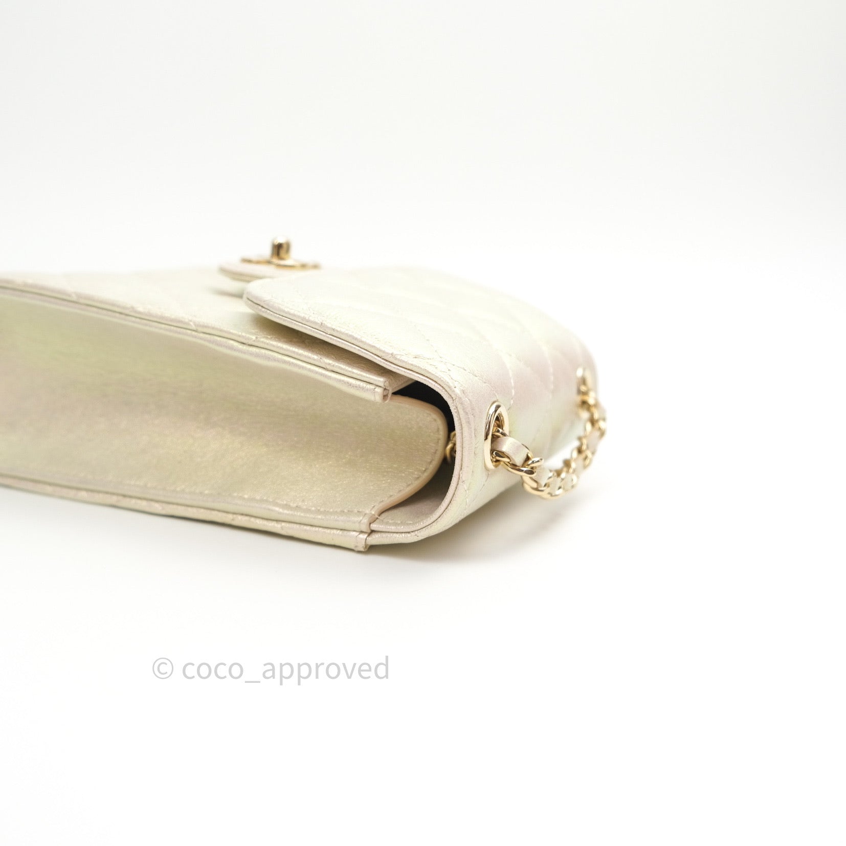 Chanel Classic Ivory Iridescent Gold Hardware Phone Holder - Luxury Designer Phone Case for iPhone & Samsung - Perfect for Parties, Travel & Everyday Use
