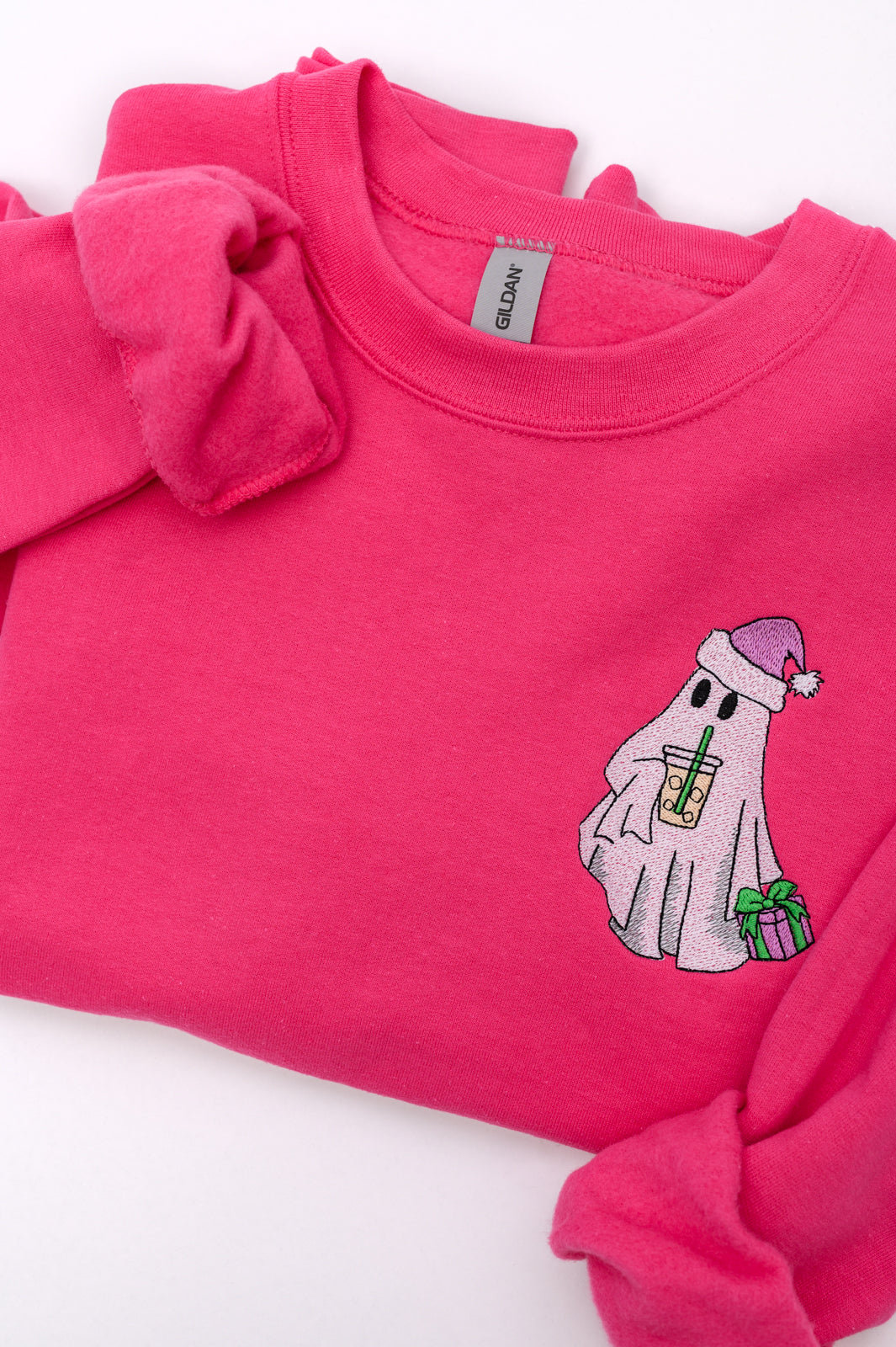Bougie Santa Ghost Embroidered Sweatshirt - Christmas Holiday Funny Xmas Sweater for Women & Men - Perfect for Ugly Sweater Parties & Festive Gatherings