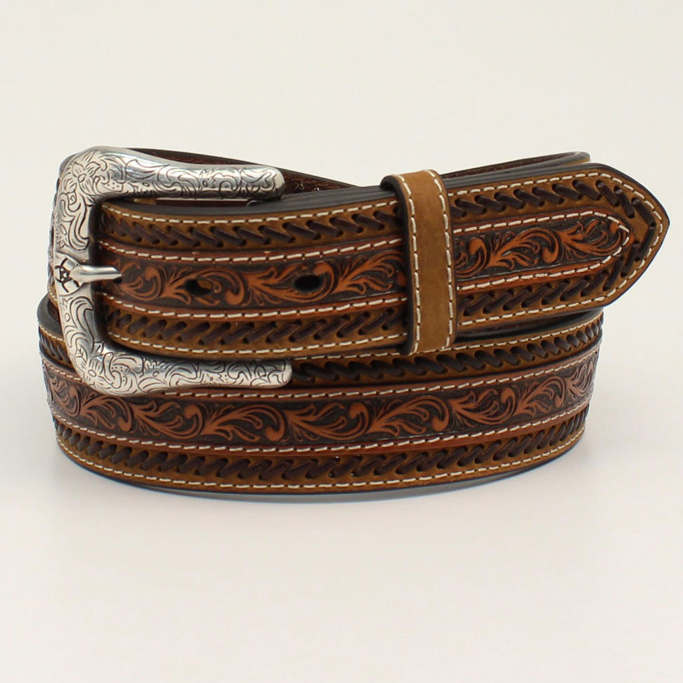 Ariat Men's Floral Buck Stitch Belt - Western Style Leather Belt for Cowboy Boots & Jeans | Perfect for Rodeo, Country Music Festivals & Western Fashion