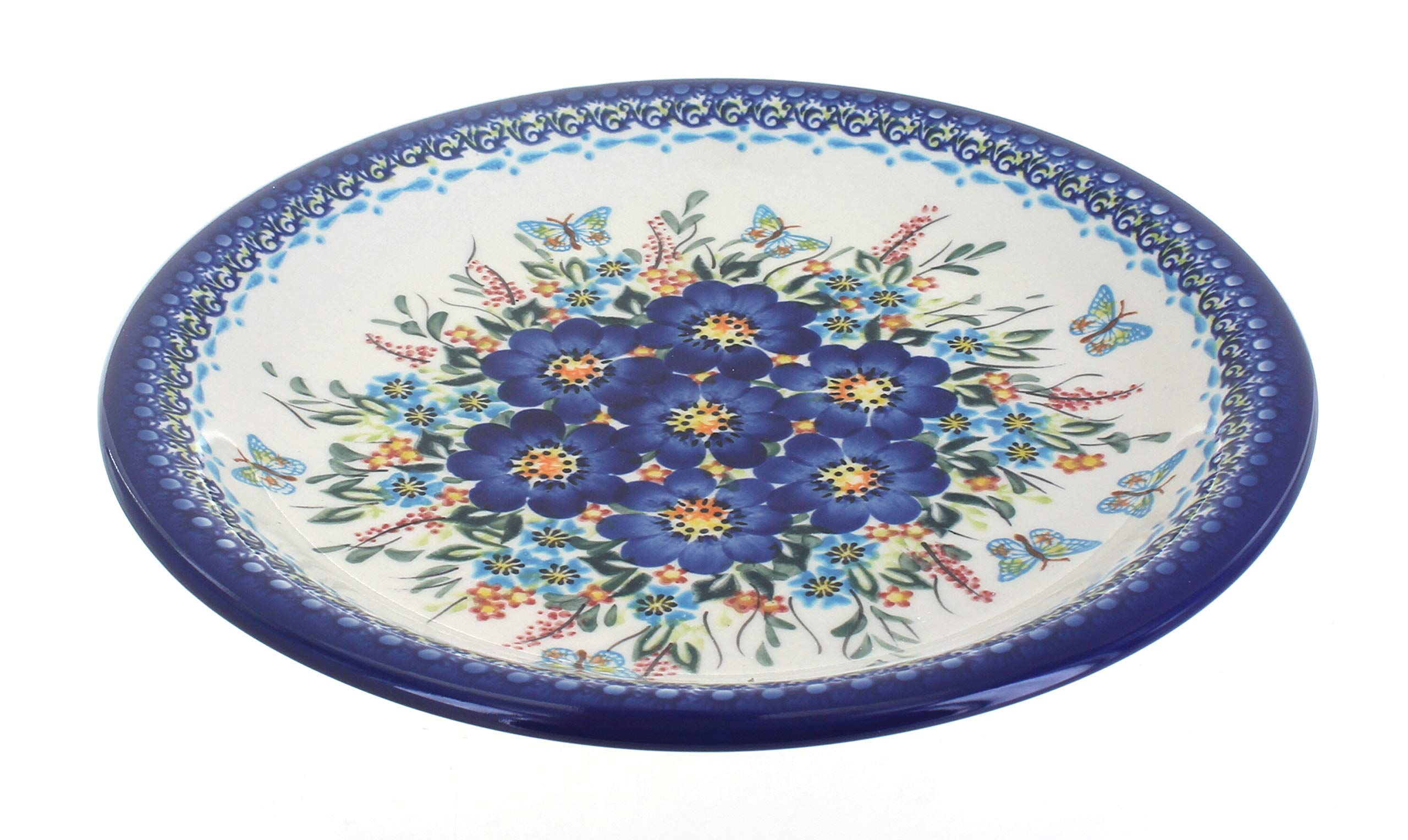 Blue Rose Polish Pottery Dinner Plate - Handmade Ceramic Plate for Dining, Decor & Gifts | Perfect for Home, Restaurant & Special Occasions