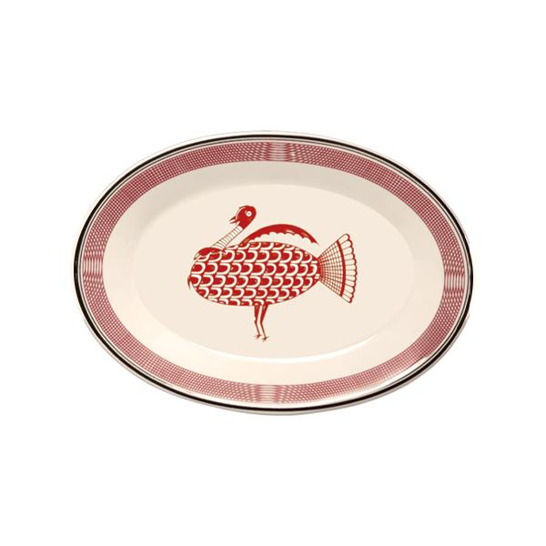 Handmade Oval Serving Platter - Mimbreño Turkey White & Maroon Ceramic Dish for Entertaining | Perfect for Thanksgiving, Christmas Dinner & Holiday Parties