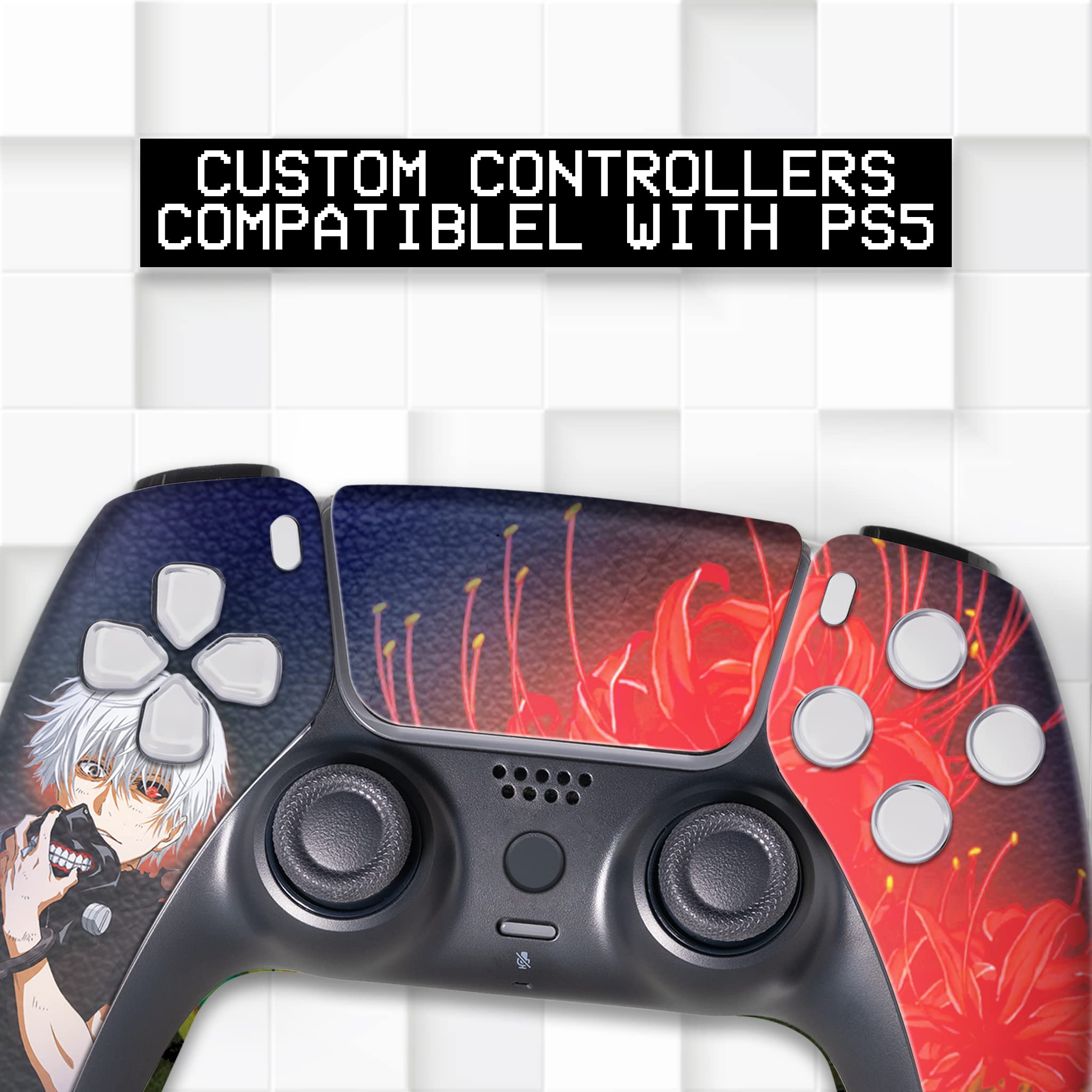 Tokyo Ghoul Custom Wireless PS5 Controller - Compatible with Playstation 5 Console | Premium Hydro-Dip Printed Gamepad (Not Just a Skin) | Officially Licensed & Made in USA | Perfect for Anime Fans & Hardcore Gamers