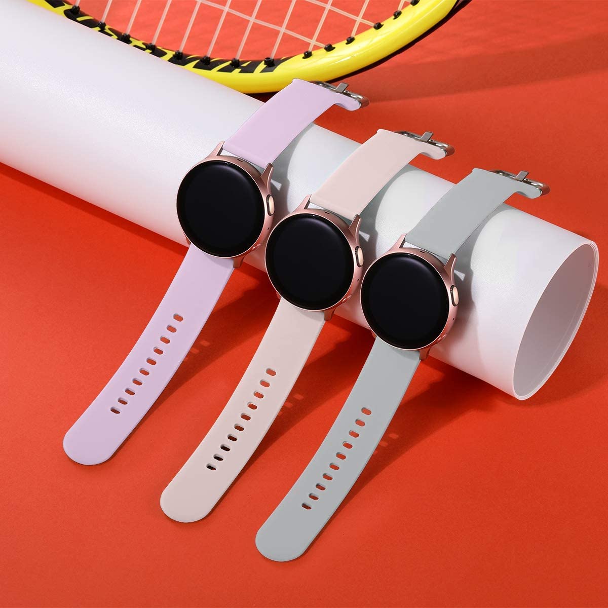 Lerobo 20mm Silicone Sport Watch Bands 3-Pack - Compatible with Samsung Galaxy Active 2 (40mm/44mm), Galaxy Watch 3 (41mm), Galaxy Watch (42mm) - Pink Sand, Lavender, Gray - Soft Durable Strap for Workout, Running & Daily Wear