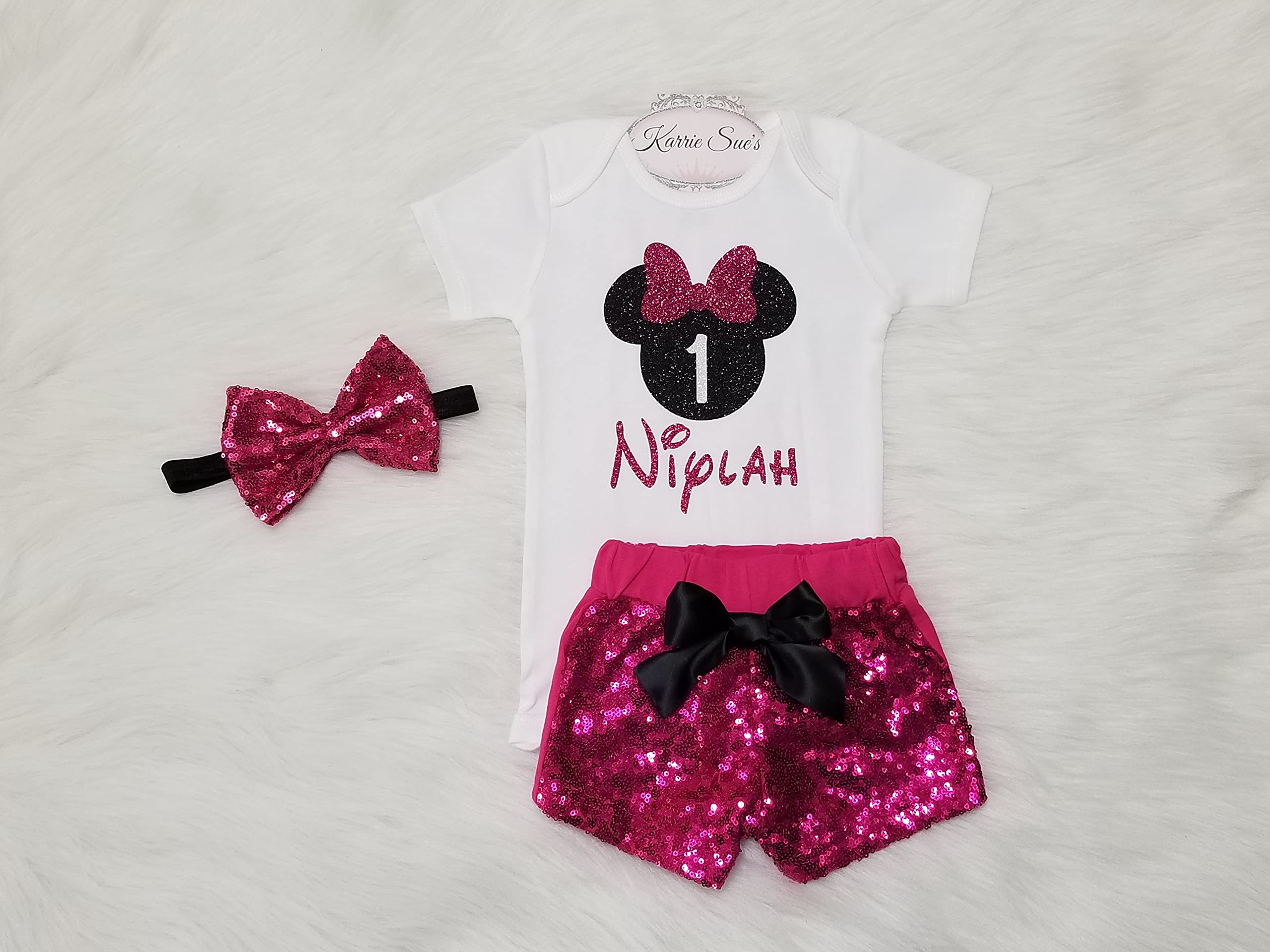 1st Birthday Outfit for Girls - HOT PINK Sequin Mouse Costume with Sparkle Shorts | Princess Theme First Birthday Party Dress | Perfect for Photoshoots, Birthday Celebrations & Special Occasions