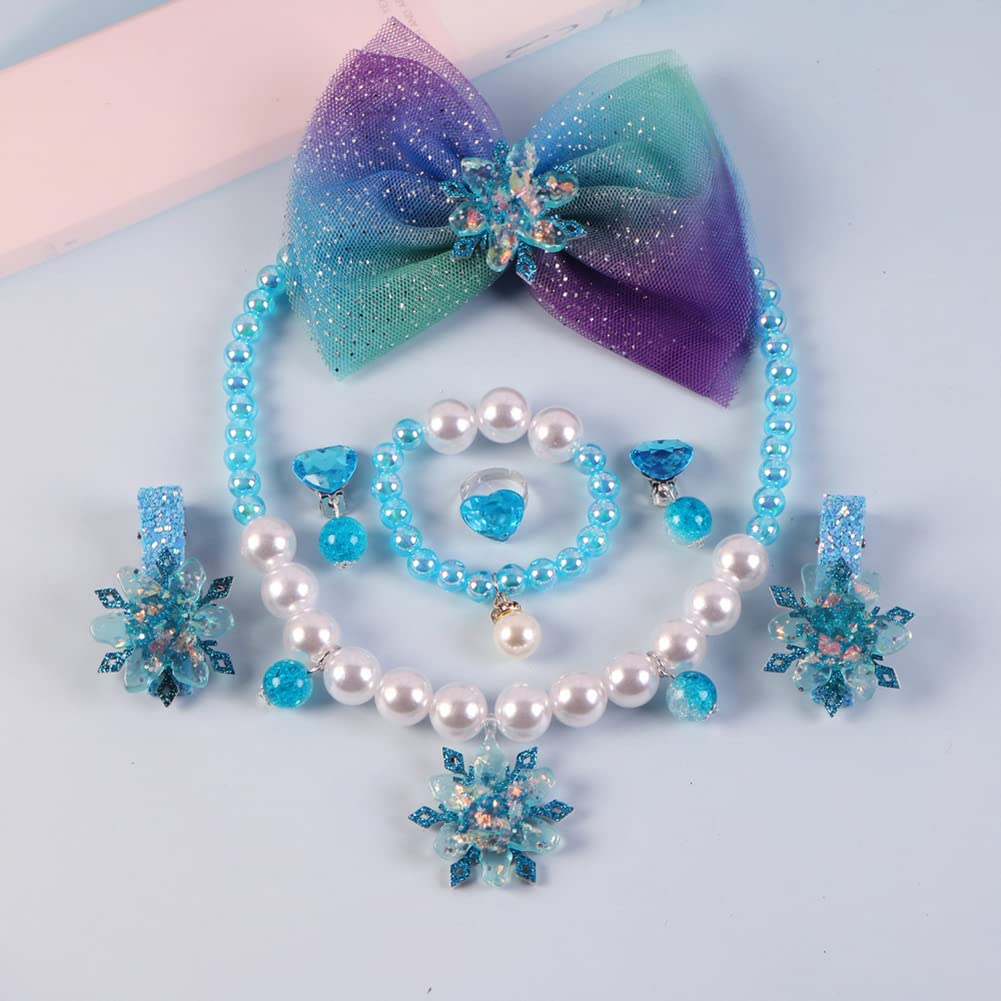 Princess Elsa Cosplay Wig Set - Long Braided Hair with Necklace, Bracelet, Earrings & Hair Clips | Disney Frozen Dress Up Costume Accessories for Girls Birthday & Halloween Parties