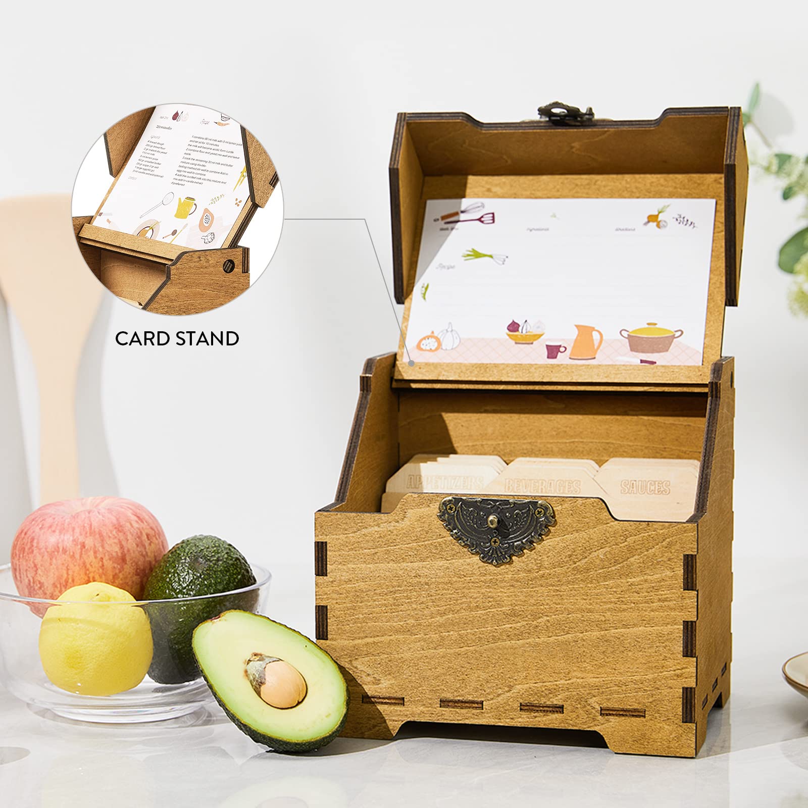 Personalized Wooden Recipe Box for 4x6 Cards - Engraved Recipe Organizer with 12 Dividers | Wedding, Birthday & Bridal Shower Gift | Perfect for Kitchen Organization & Family Recipe Storage | DK2201CPP12