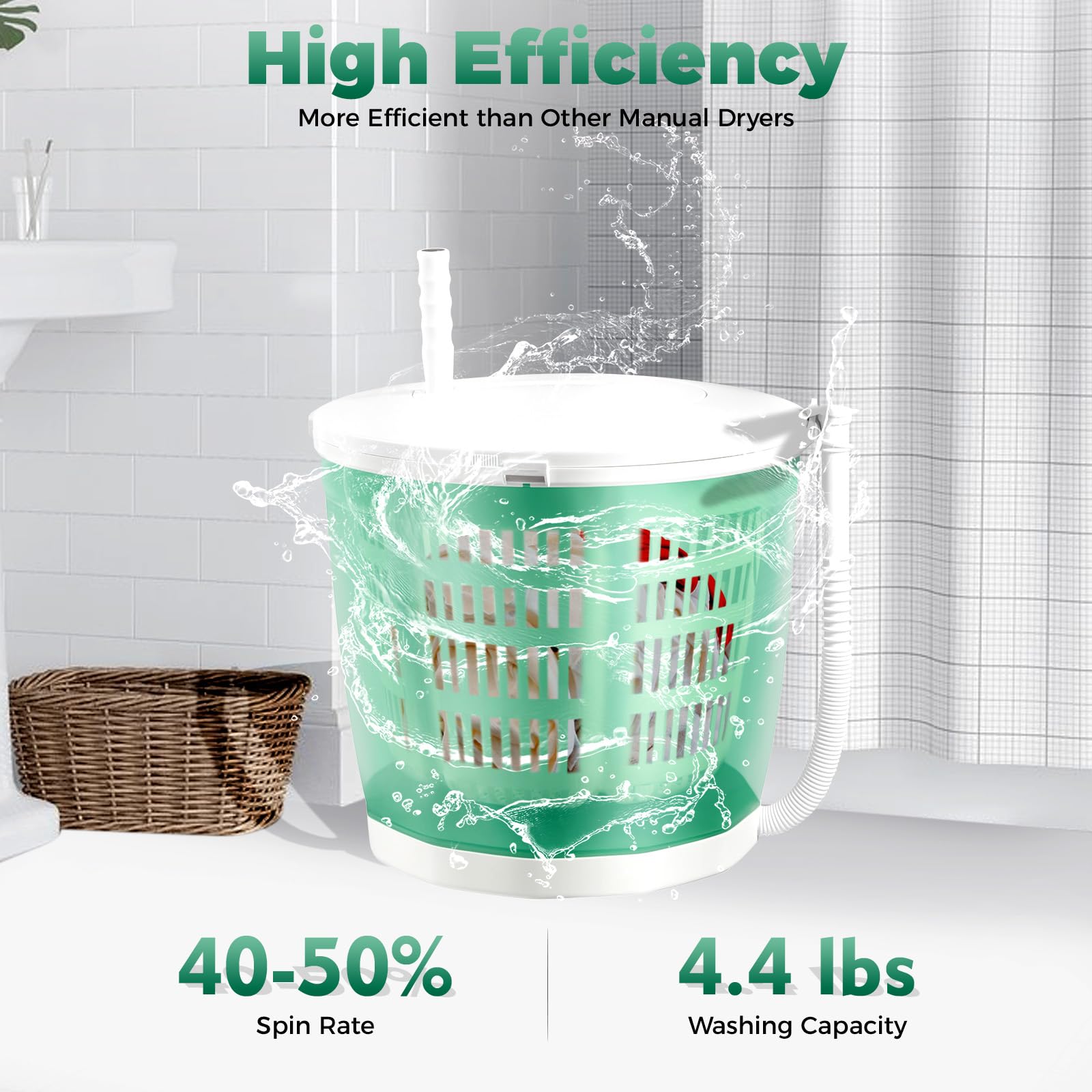 2 in 1 Manual Non-Electric Portable Washing Machine - Compact Spin Dryer for RV Travel, Camping & Small Apartments | Green Mini Washer for Clothes, Socks & Underwear
