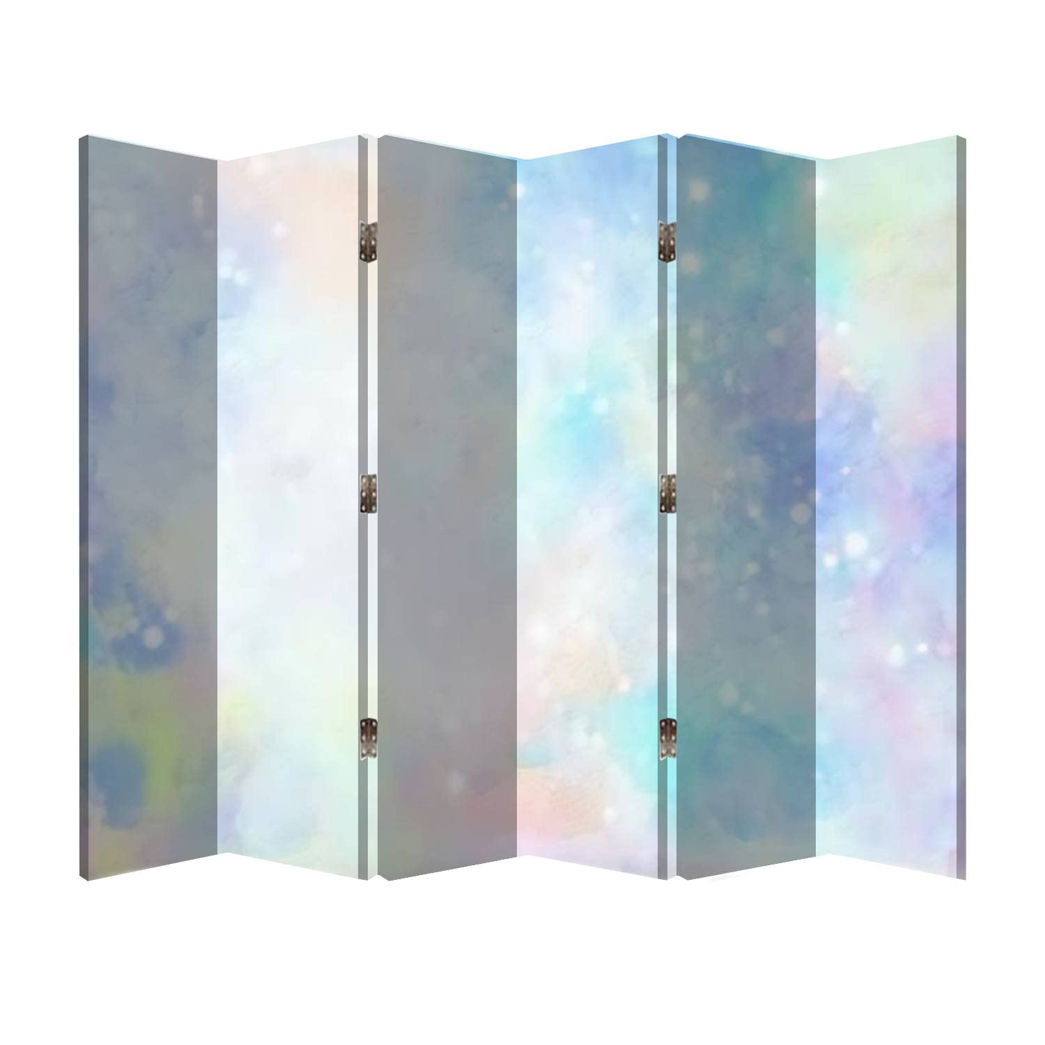 6 Panel Wooden Folding Room Divider Screen - Pastel Galaxy Cloud & Glitter Sky Canvas Privacy Partition for Office, Bedroom & Living Room Decor | Space-Saving Room Separator for Home & Workspace