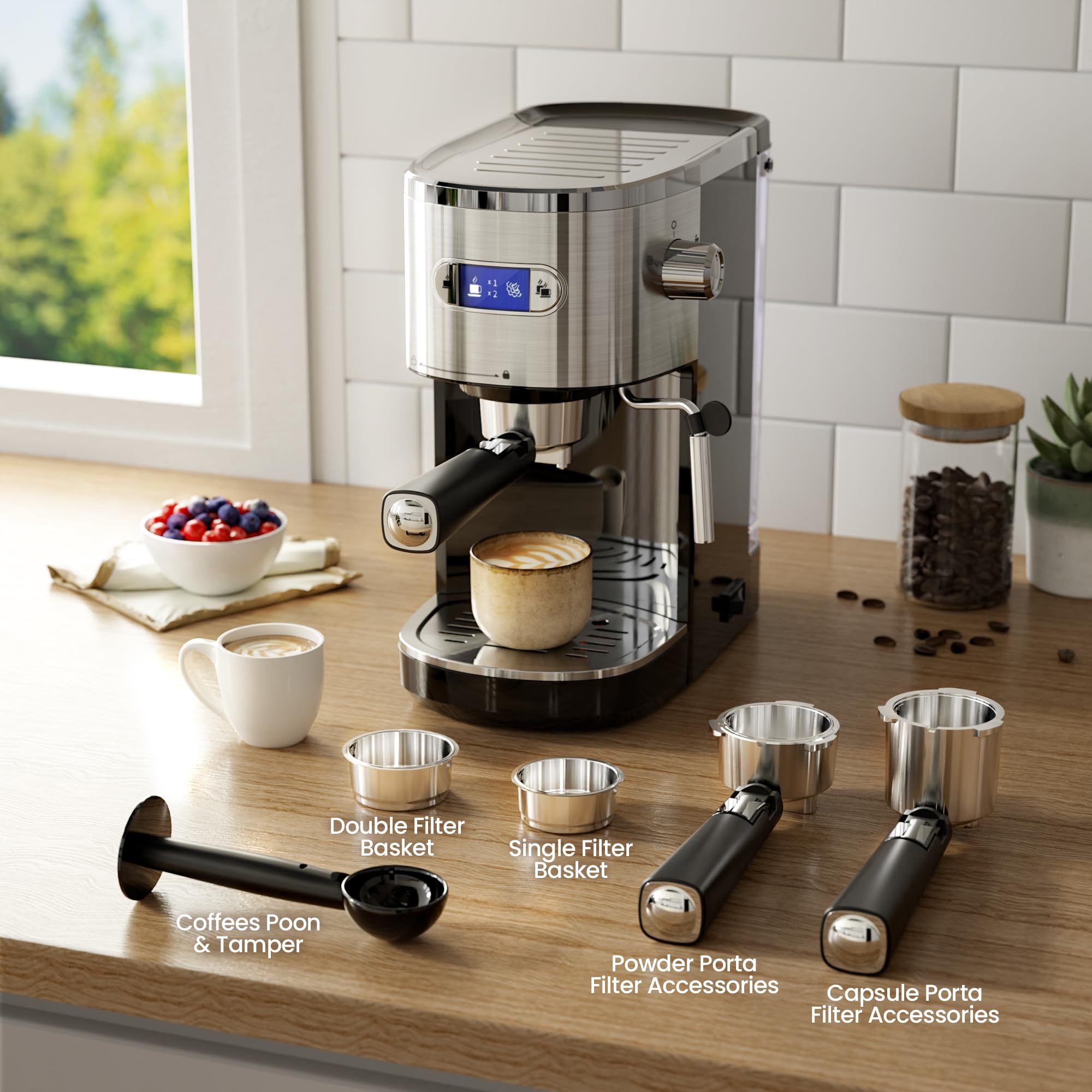 Kismile 20-Bar Professional Espresso Machine with Milk Frother & Capsule Compatibility - Removable Water Tank for Latte & Cappuccino (Black) | Perfect for Home Baristas & Coffee Lovers