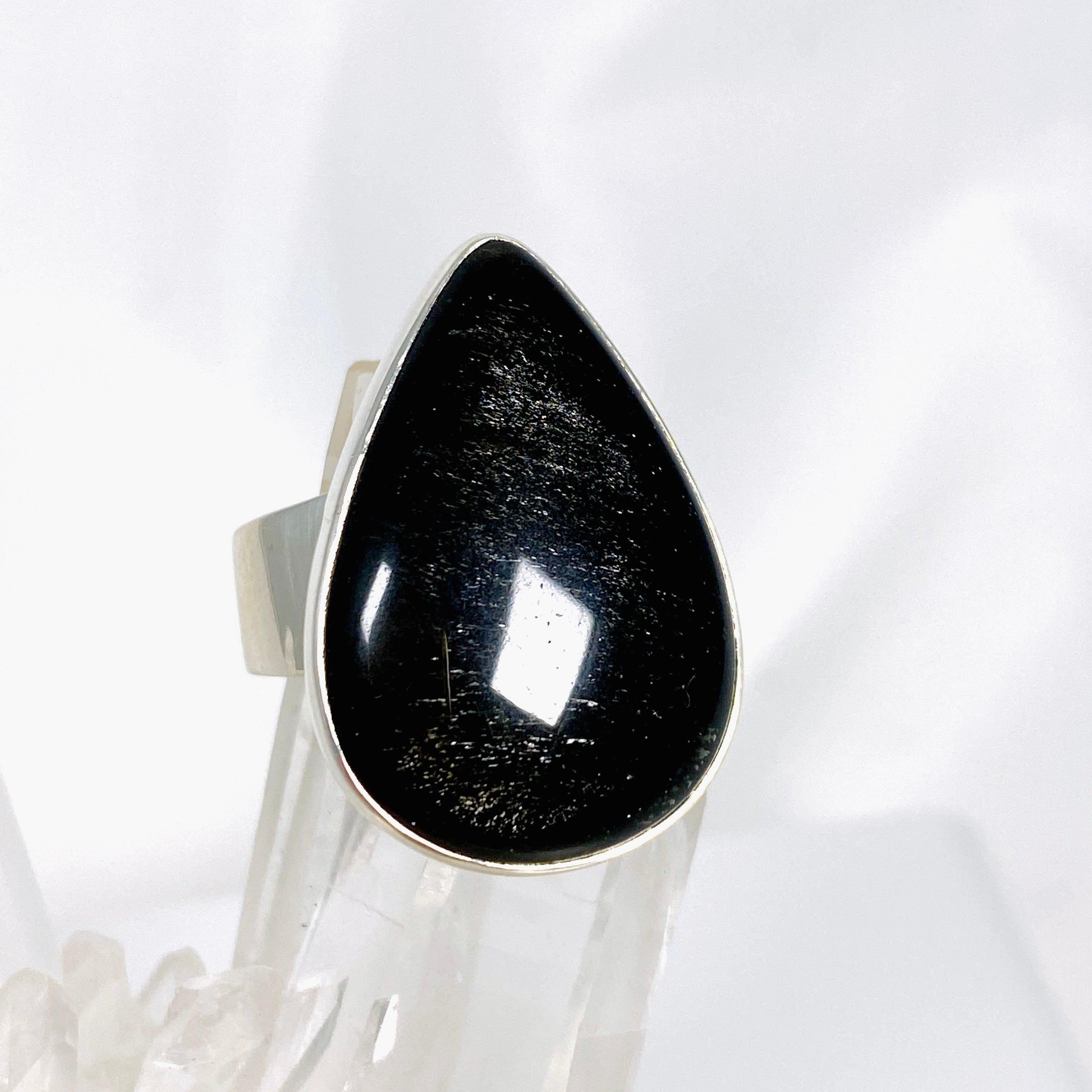 Silversheen Obsidian Teardrop Ring - Size 8 (KRGJ2926) | Elegant Gothic Jewelry for Women, Perfect for Evening Parties & Special Occasions