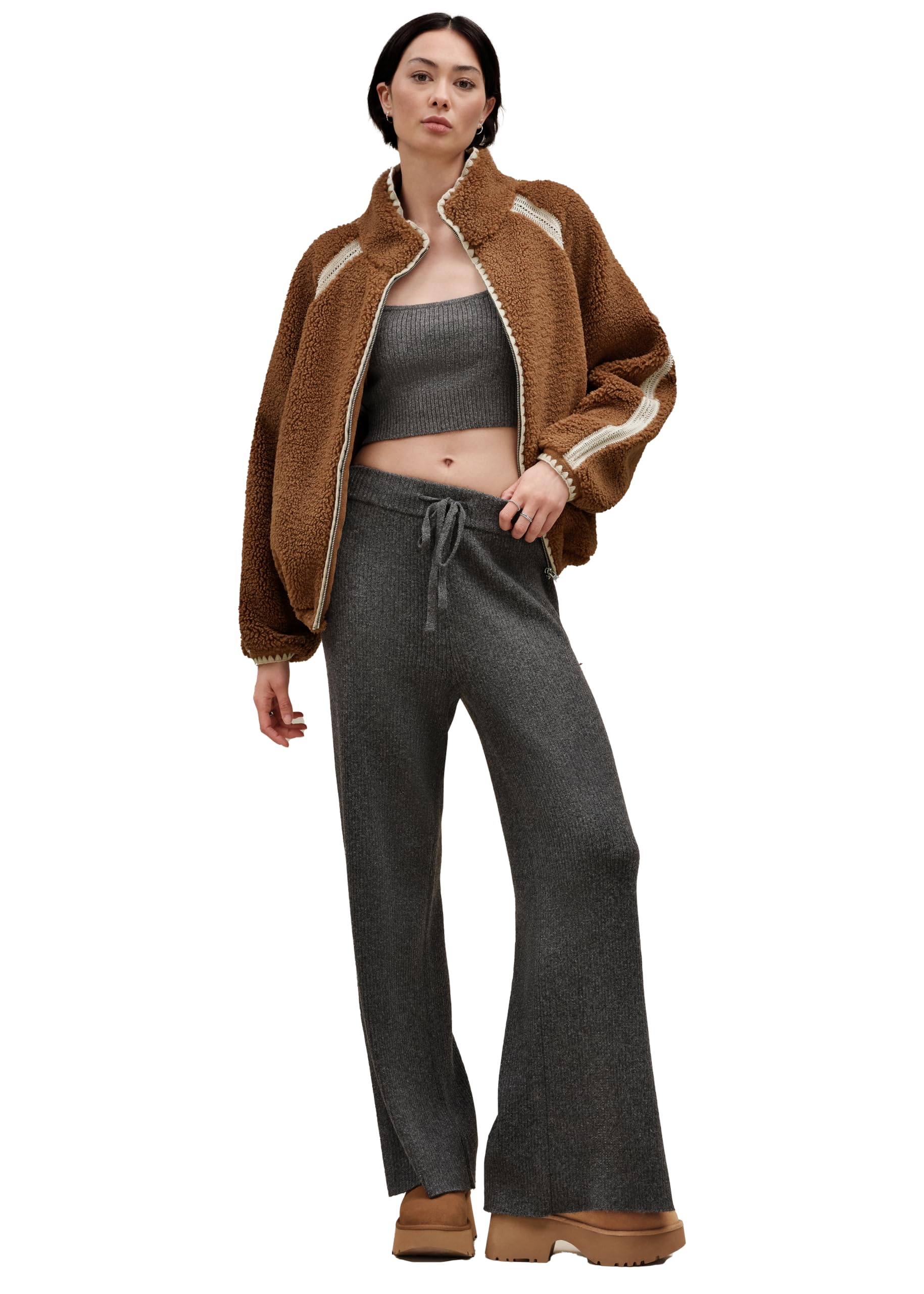 UGG Women's Nikia Crochet Uggfluff Jacket - Cozy Fleece-Lined Winter Coat for Women, Warm Crochet Cardigan with Hood - Perfect for Cold Weather, Outdoor Activities & Casual Wear