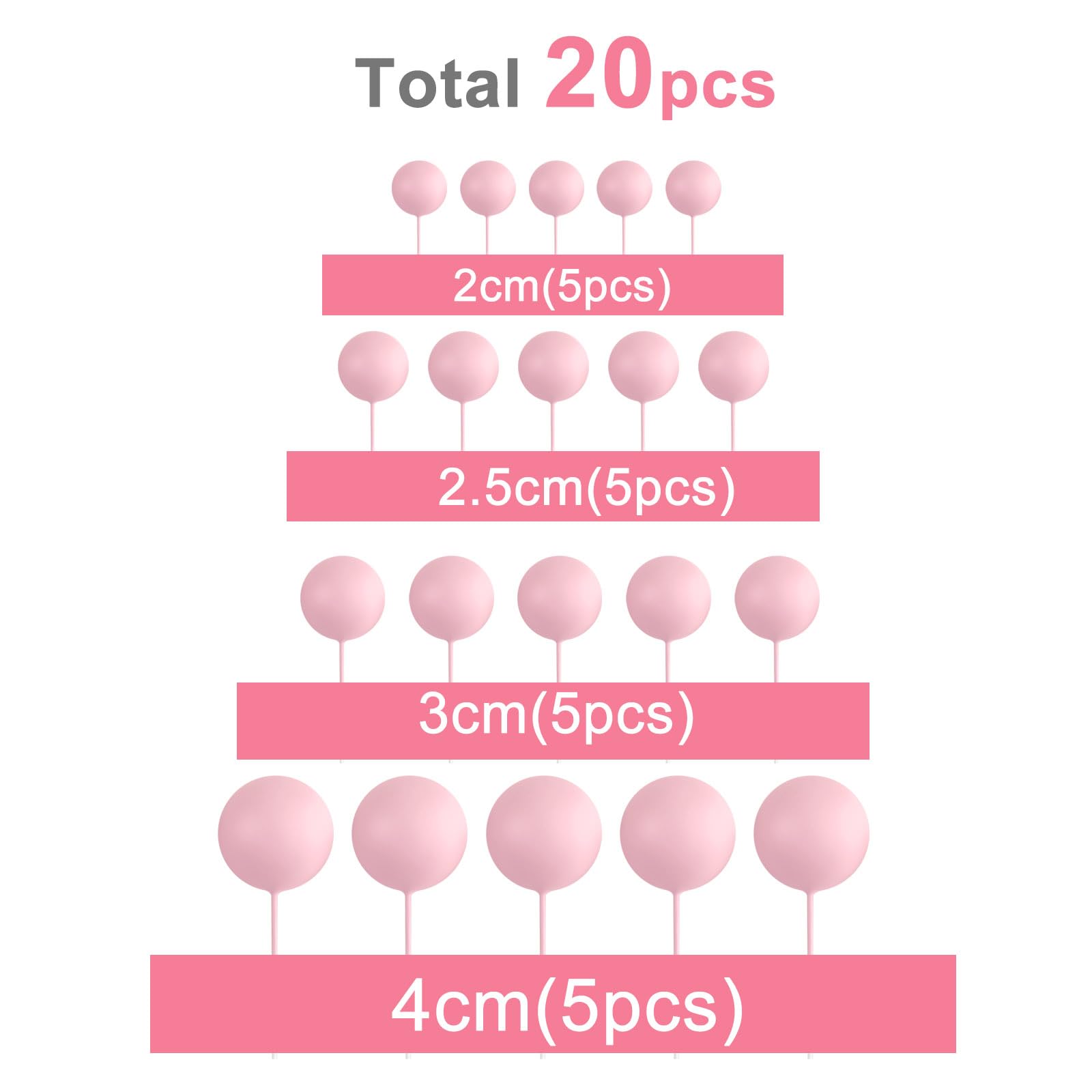 20 Pcs Light Pink Mini Balloon Cake Toppers - Ball Cake Decorations with Sticks for Wedding, Birthday Party, Baby Shower | Perfect for Cupcakes, Desserts, and DIY Cake Decorating