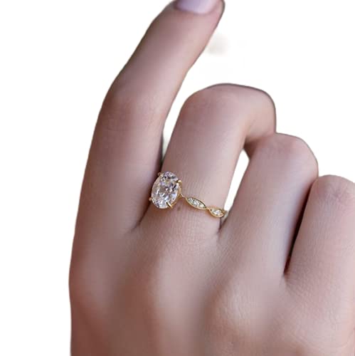 White Topaz Engagement Ring Set - 925 Sterling Silver Oval Bridal Ring, Art Deco Solitaire & Matching Eternity Band, Gold Vermeil CZ Statement Ring for Women | Perfect Wedding Gift, Anniversary Present & Special Occasion Jewelry