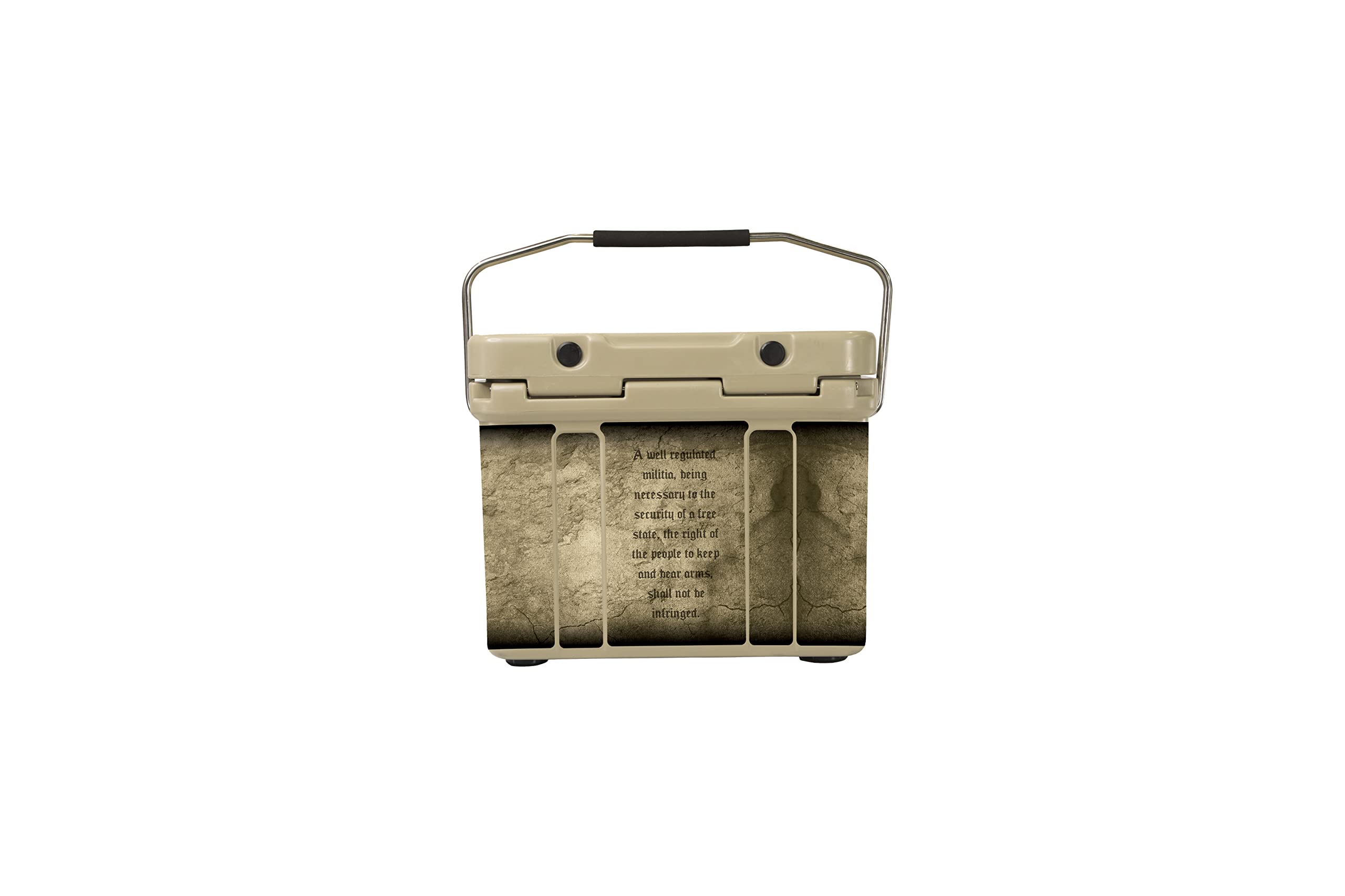 Mammoth Cruiser Cooler - Insulated Hard Ice Chest with 2nd Amendment & US Flag Decal Wrap | Tan Outdoor Cooler for Camping, Picnics, Beach, Golf Cart & Lunch Storage