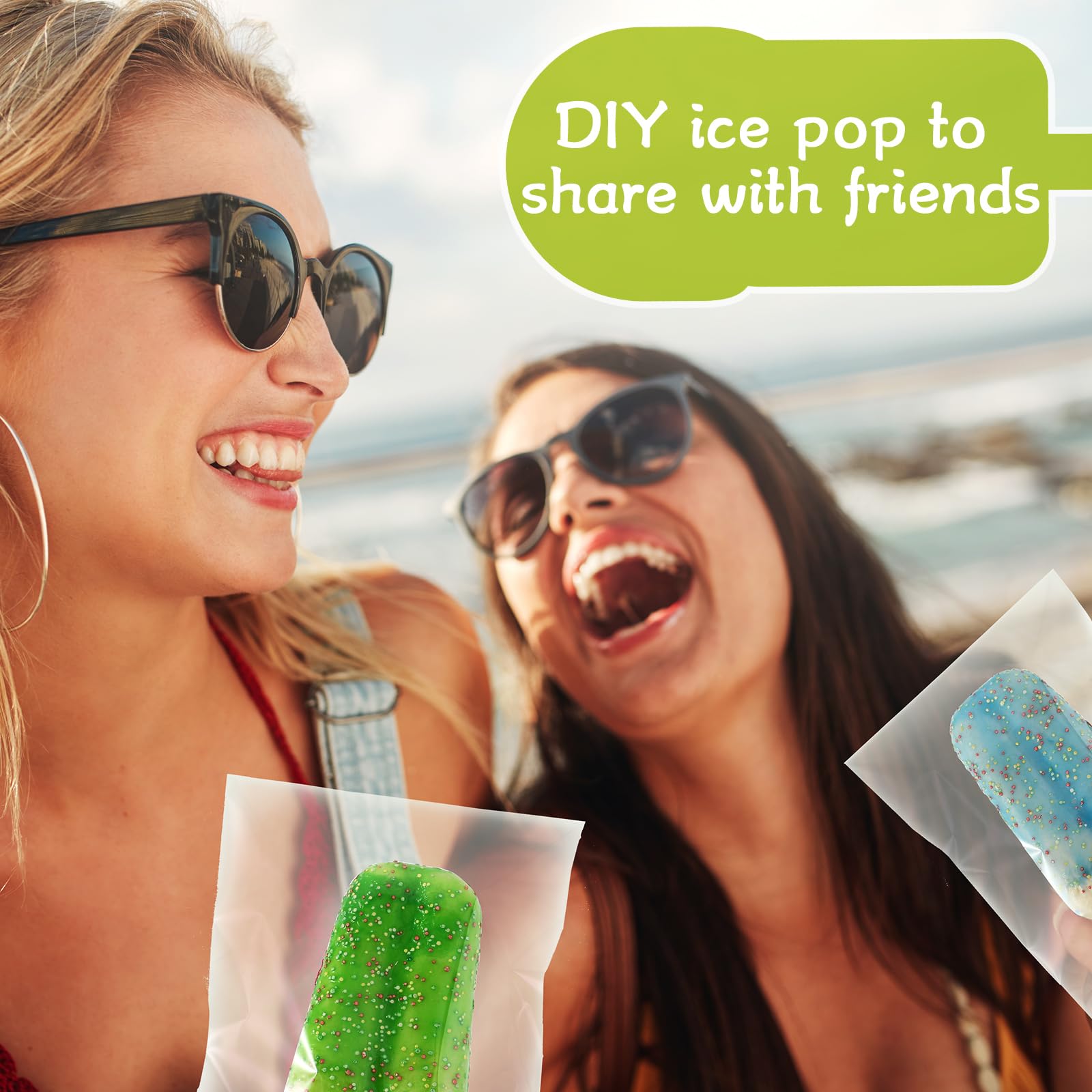 400 Pcs Ice Cream Sticks & Bags Kit - 300 Self-Adhesive Clear Pop Bags + 100 Wooden Sticks for DIY Ice Cream, Summer Parties & Frozen Treats | Perfect for Dessert Making, School Events & Birthday Celebrations