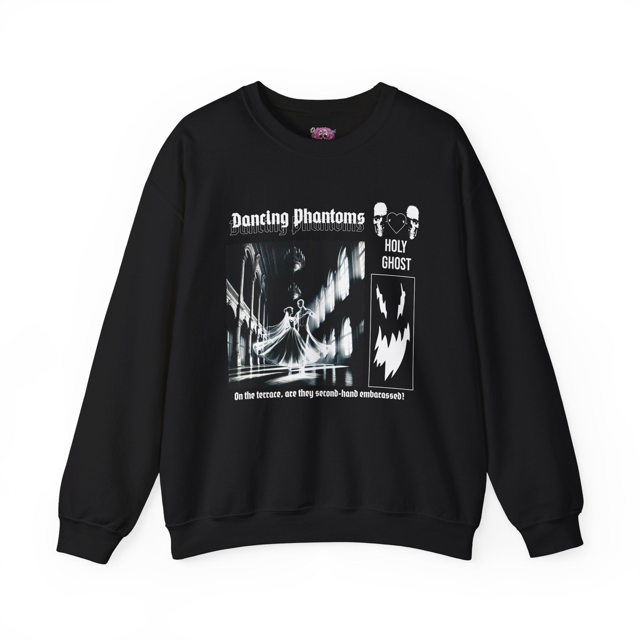 Dancing Phantoms Graphic Crewneck Sweatshirt - Trendy Halloween & Cosplay Outfit for Parties, Concerts, and Everyday Wear