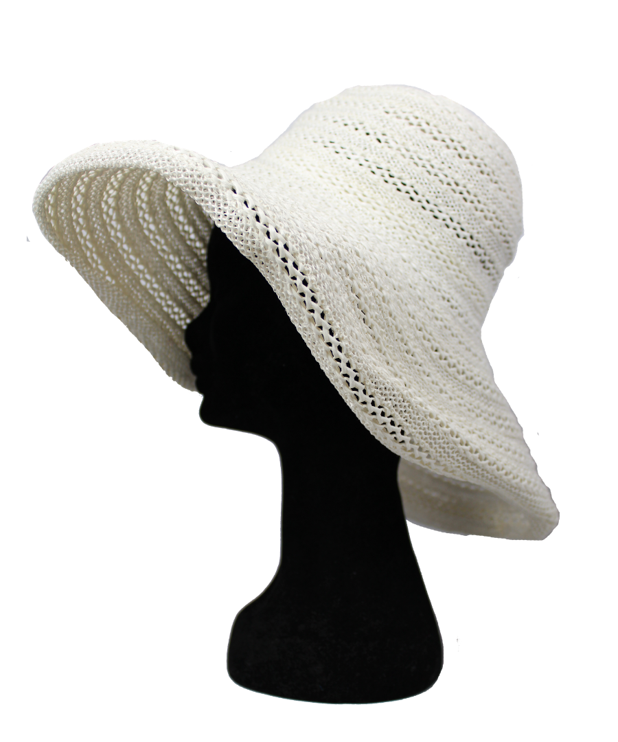 Crochet White Raffia Hat with Wide Band - Stylish Summer Beach Accessory for Women