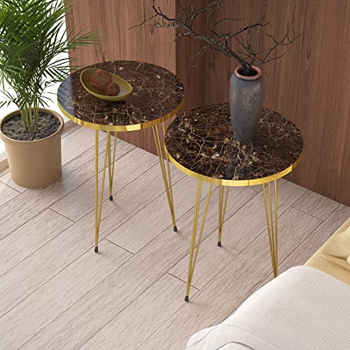 Brown Marble High Gloss / Gold Legs