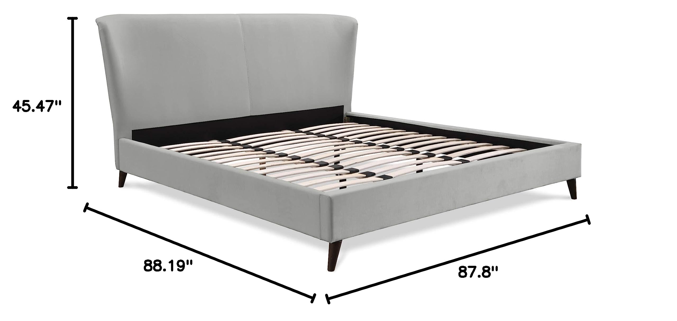 Luxury Adele Wingback Upholstered Platform Bed with Plush Velvet Fabric - Curved Tall Headboard & Padded Frame - Classic Wood Cone Legs - King Size Grey Bed - Perfect for Master Bedroom & Guest Room Decor