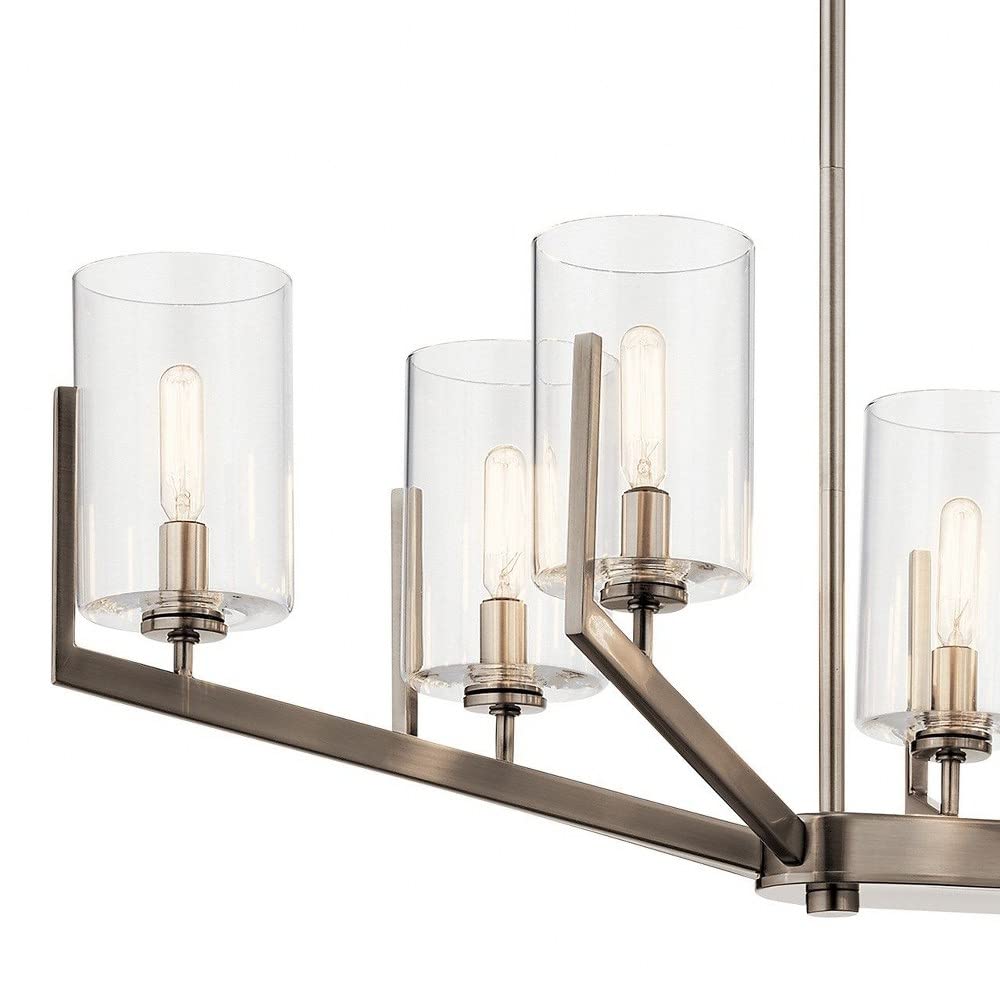 8-Light Modern Square Tube Chandelier with Clear Glass Shades - Brushed Natural Brass Finish - Perfect for Dining Room, Living Room or Bedroom Lighting