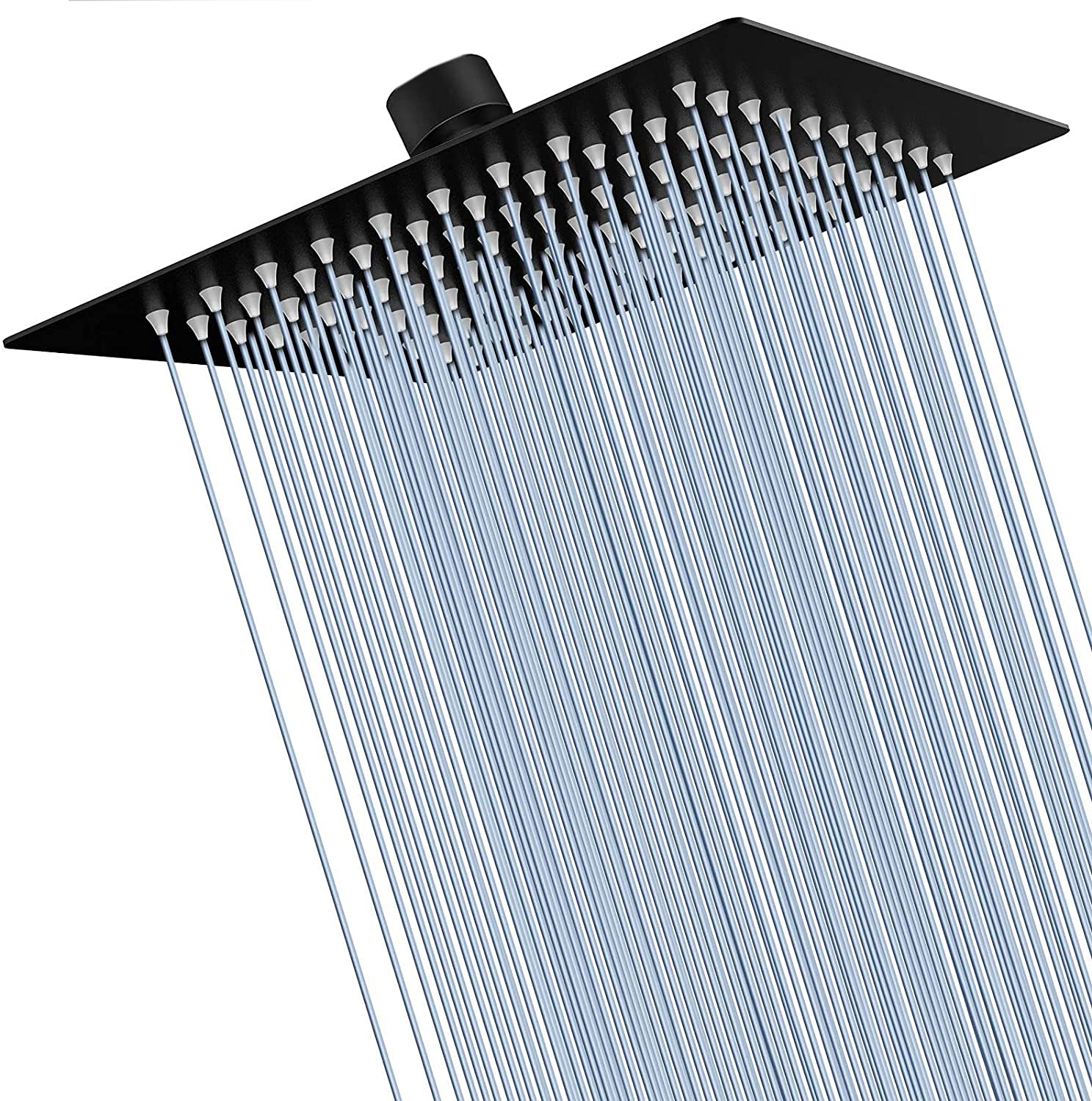 Hononnice 8 Inch Square Rainfall Shower Head - High Pressure Black Stainless Steel Showerhead with Strong Water Flow for Luxurious Bathroom Experience | Perfect for Master Bath, Spa & Modern Home