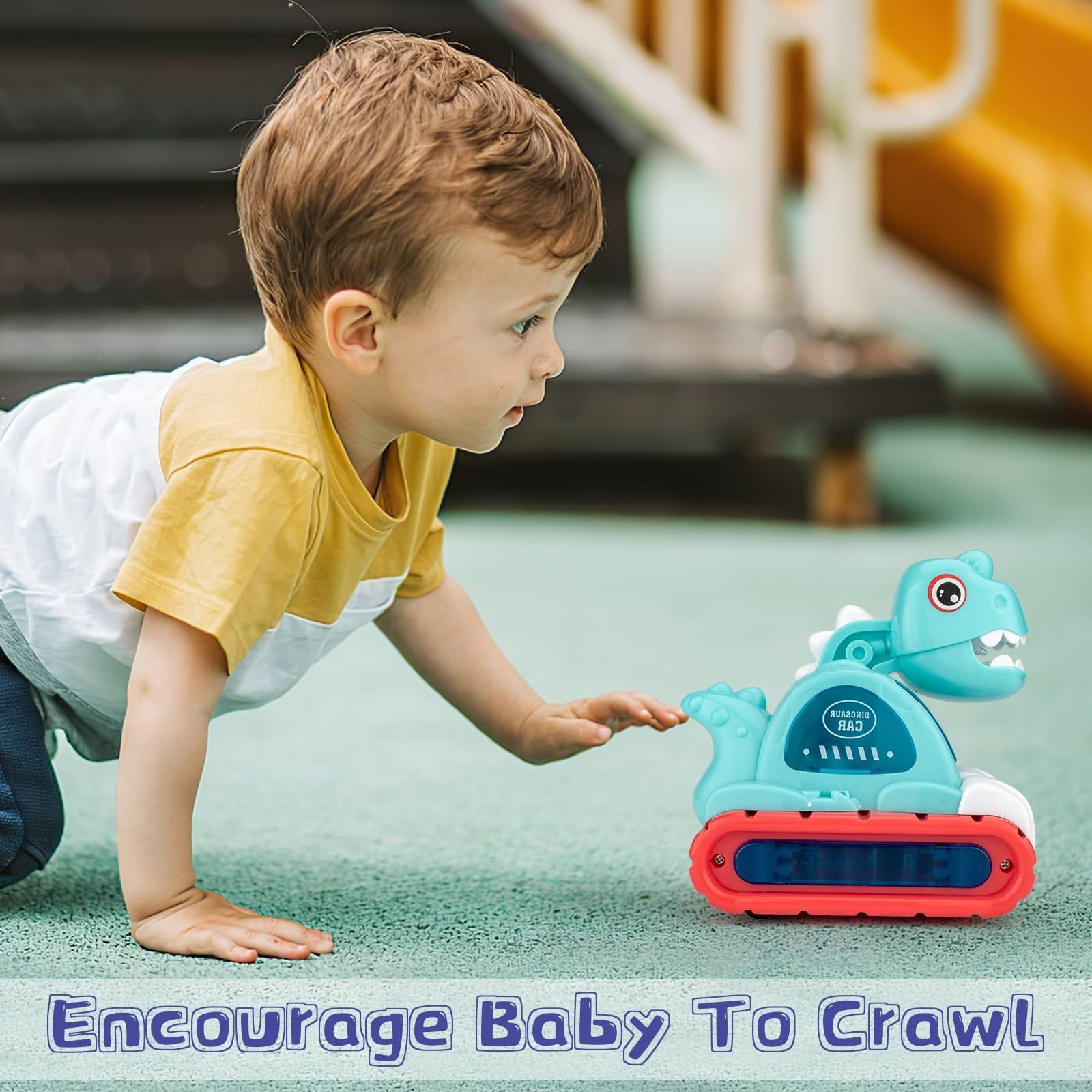 COVTOY Musical Dinosaur Crawling Toy Car with Lights & Sounds - Interactive Baby Developmental Toy for 6-18 Month Old Boys & Girls | Perfect 1st Birthday Gift & Toddler Learning Toy for Playtime & Early Education