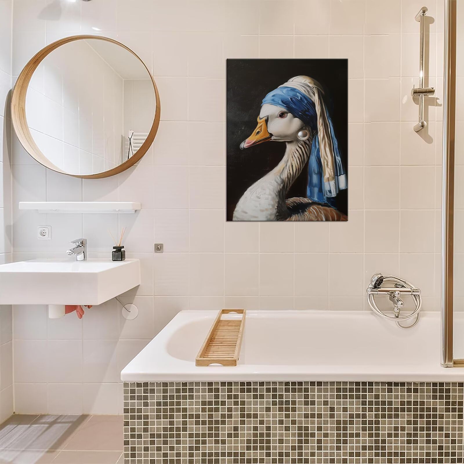 Mona Lisa Duck Canvas Art - Funny Animal Wall Decor for Bathroom & Living Room