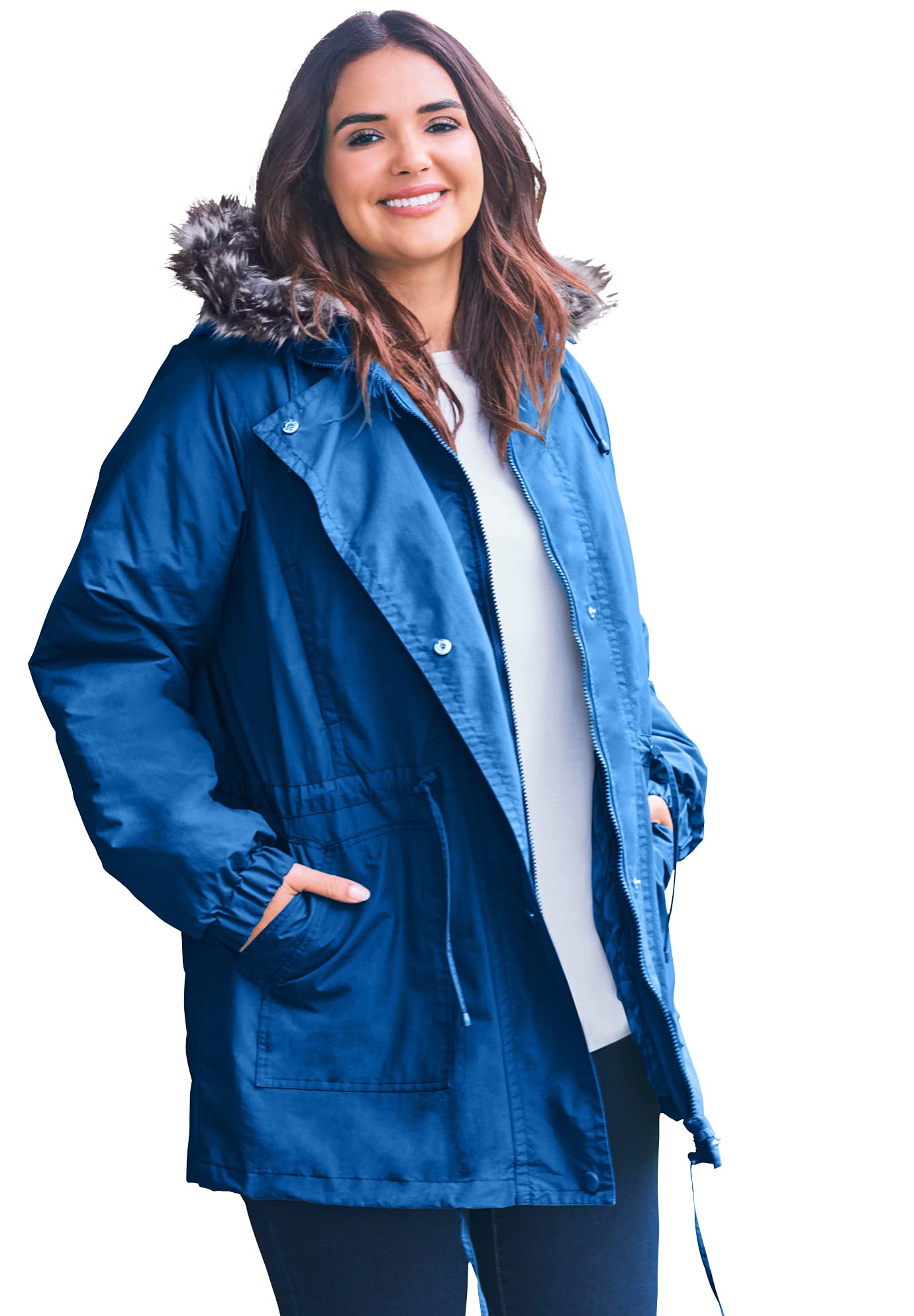 Woman Within Plus Size Quilt-Lined Taslon Anorak Jacket for Women | Water-Resistant Winter Coat with Hood | Perfect for Outdoor Activities & Cold Weather