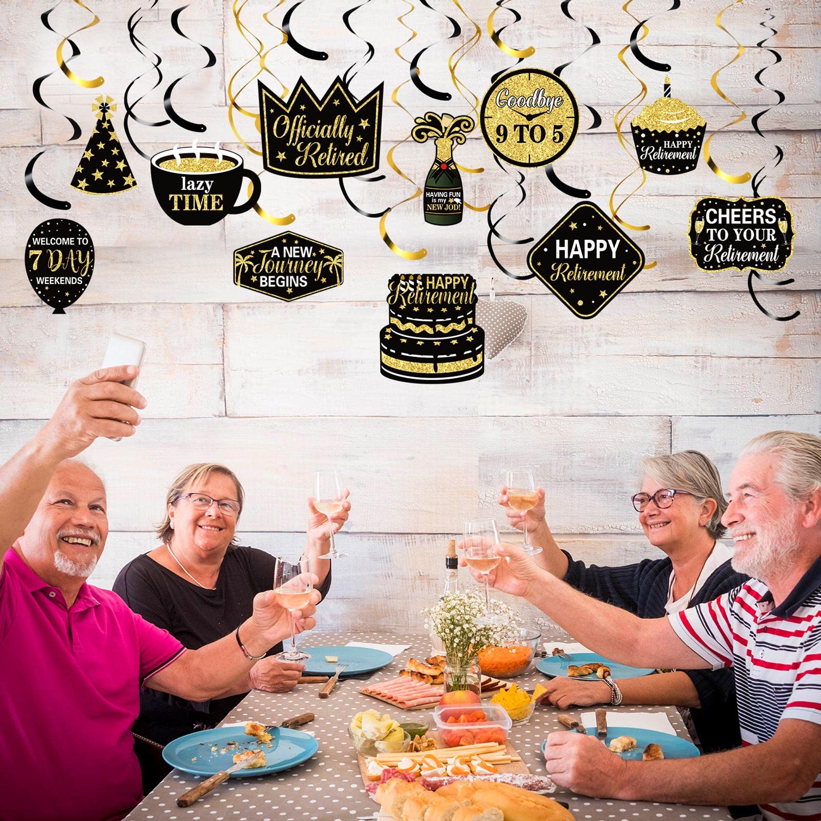 Blulu 30-Piece Black & Gold Retirement Party Decorations Set - Hanging Swirls for Retirement Celebrations (Men & Women) - Perfect for Office Farewell Parties, Retirement Home Decor & 2025 Milestone Events