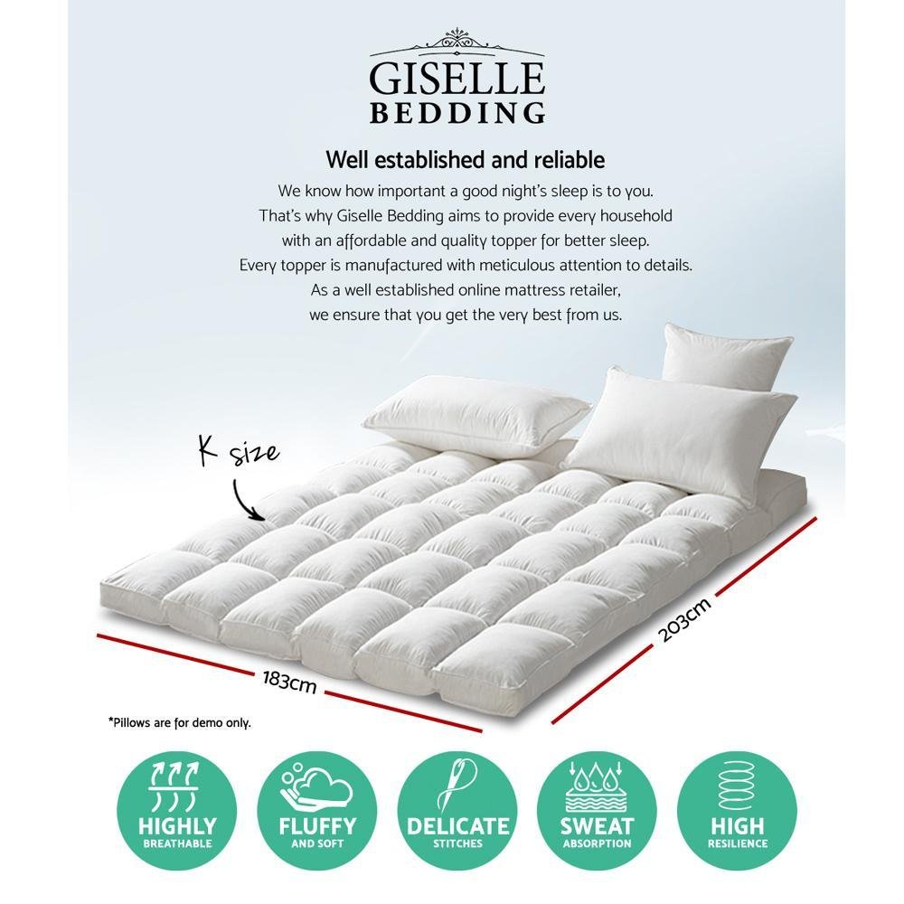 King Size Mattress Topper with 1000GSM Microfiber Pillowtop - Cooling Mattress Protector for Back Pain Relief & Pressure Relief - Perfect for Hot Sleepers, Side Sleepers & Couples