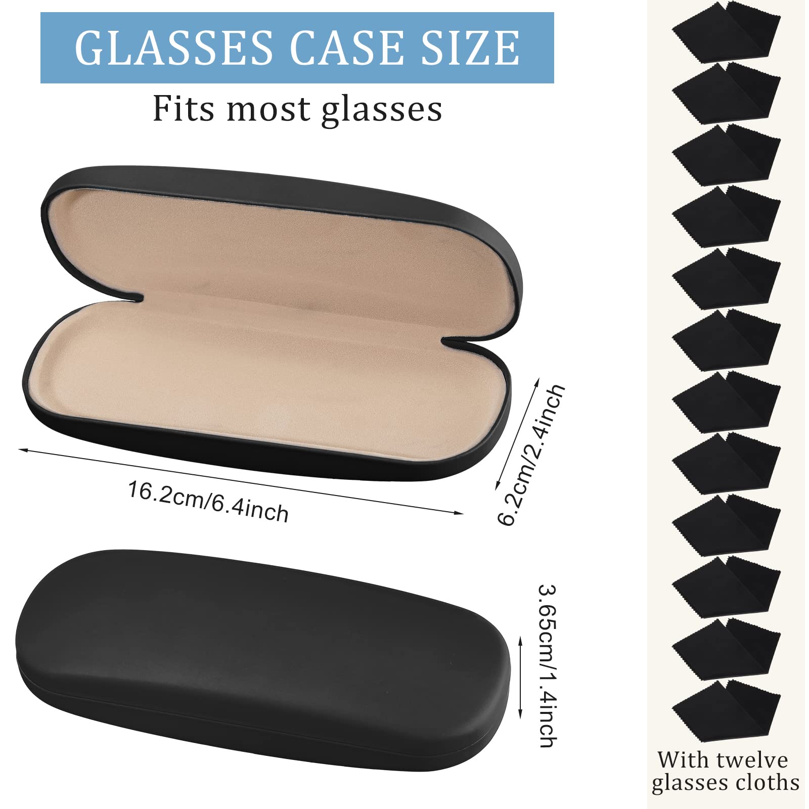 Leumoi 12 Pack Hard Shell Glasses Case with Microfiber Cleaning Cloth - Durable Protective Eyeglass Storage for Men & Women - Perfect for Travel, Office, and Home Organization