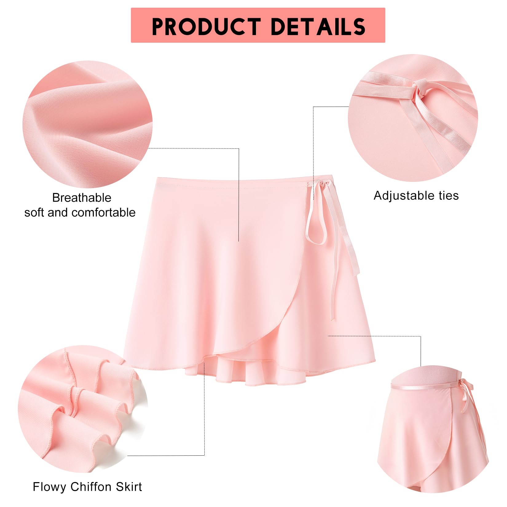 HiDance Women's Ballet Wrap Skirt - Adjustable Chiffon Sheer Dance Skirt for Ballet, Jazz, Contemporary & Performance - Perfect for Dance Classes, Recitals & Costumes
