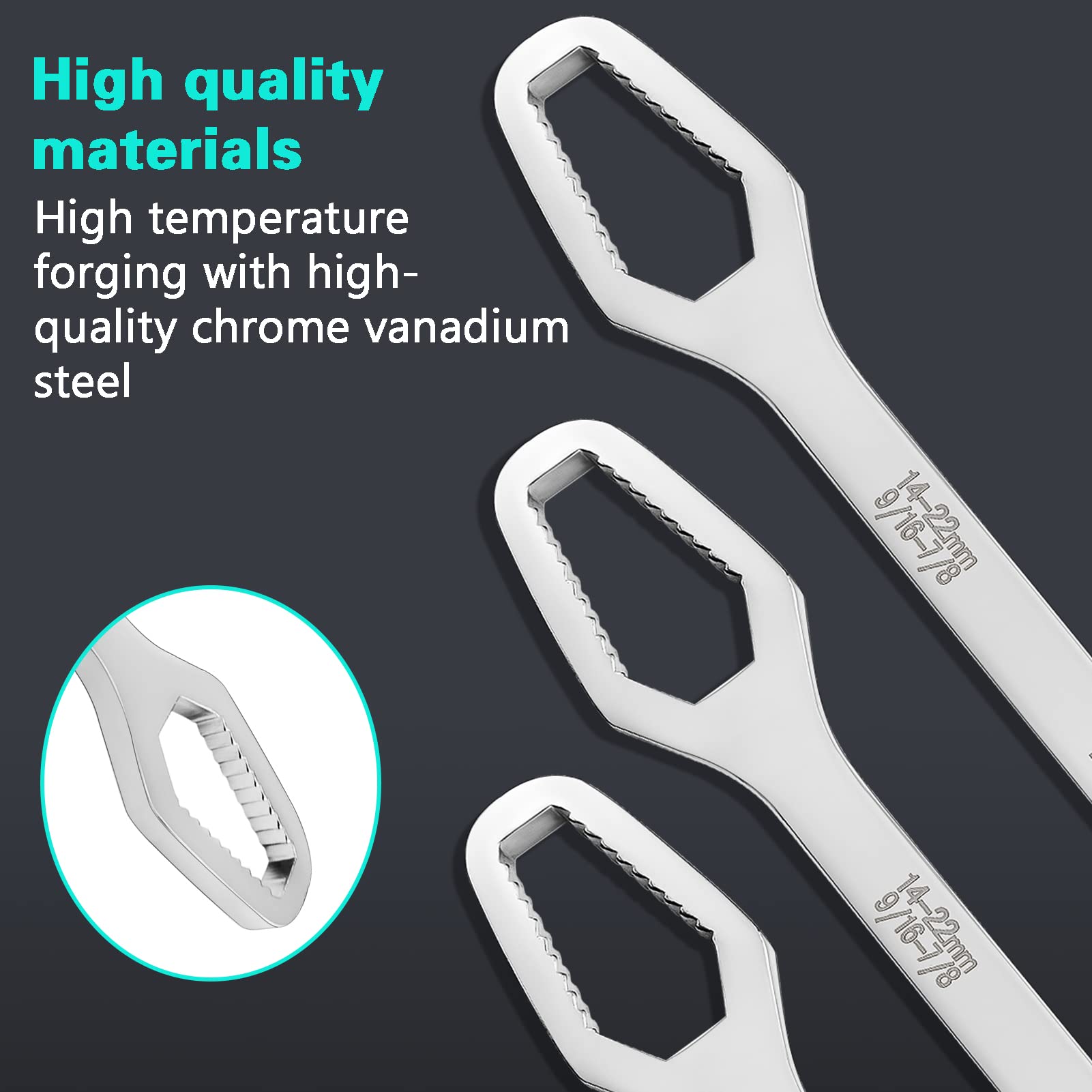 5/16-7/8 Inch Double-Ended Adjustable Wrench Set - Universal Self-Tightening Spanner for Torx, Screws & Nuts - Silver Multi-Tool for Home Repair, Automotive & DIY Projects