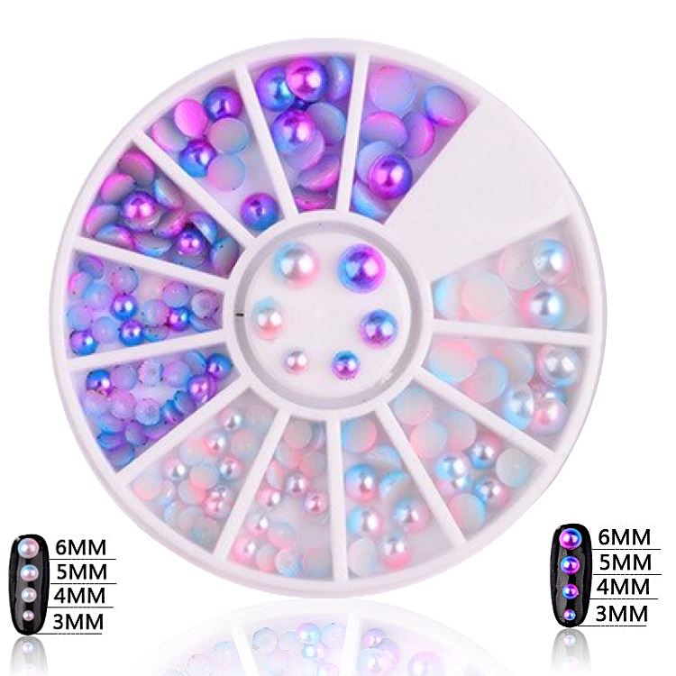Mermaid Half Pearls Mixed Sizes Nail Art Decorations Wheel - DIY Nail Design for Manicure, Pedicure, Gel Polish & Acrylic Nails - Perfect for Salon, Home Use & Professional Nail Artists