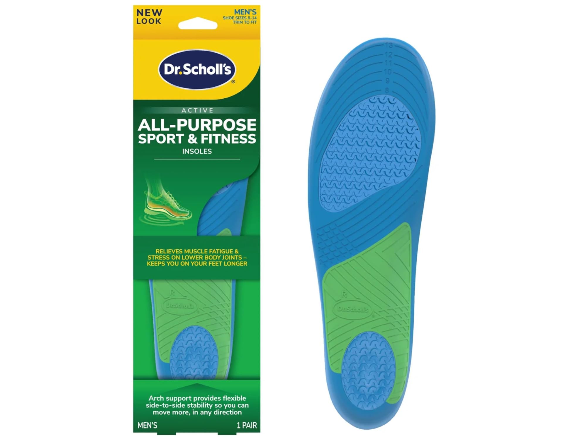 Dr. Scholl's Massaging Gel Sport Insoles for Men - Cushioning & Support (Size 8-13, 2-Pair Pack) - Perfect for Running, Walking & High-Impact Sports