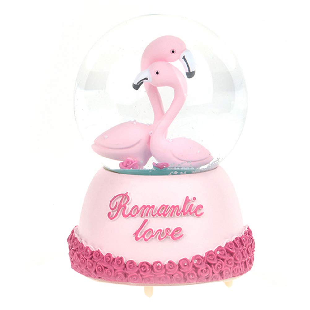 PartyKingdom Crystal Ball Music Box with Flamingo & Flash Clockwork Mechanism - Pink Battery-Free Musical Gift for Birthdays, Weddings & Home Decor