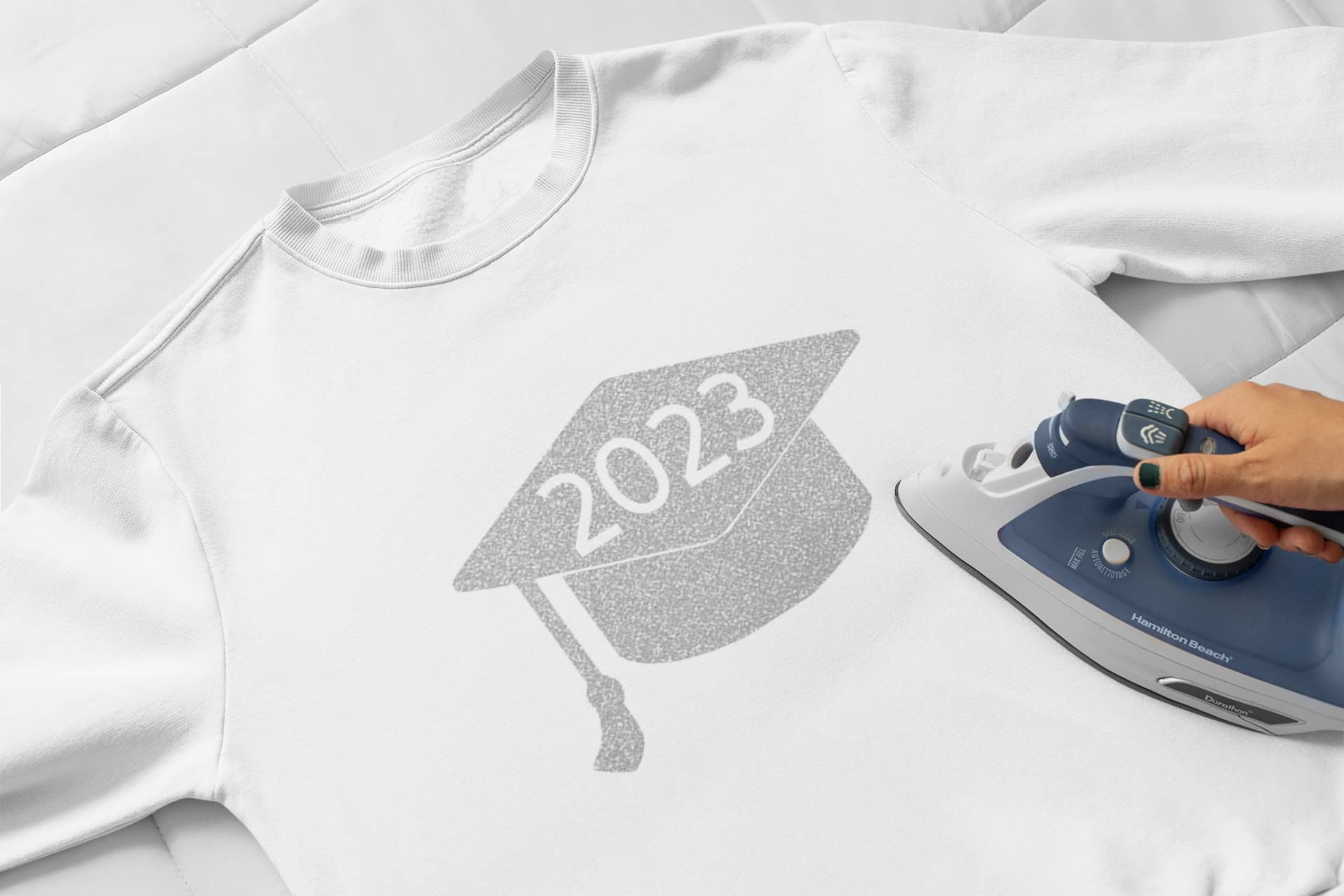 2023 Graduation Cap Iron On Transfer - Class of 2023 DIY Graduation T-Shirt Design & Face Mask Decal - Easy Iron On Decal for Graduation Party, School Events & Commencement Celebrations (Black)