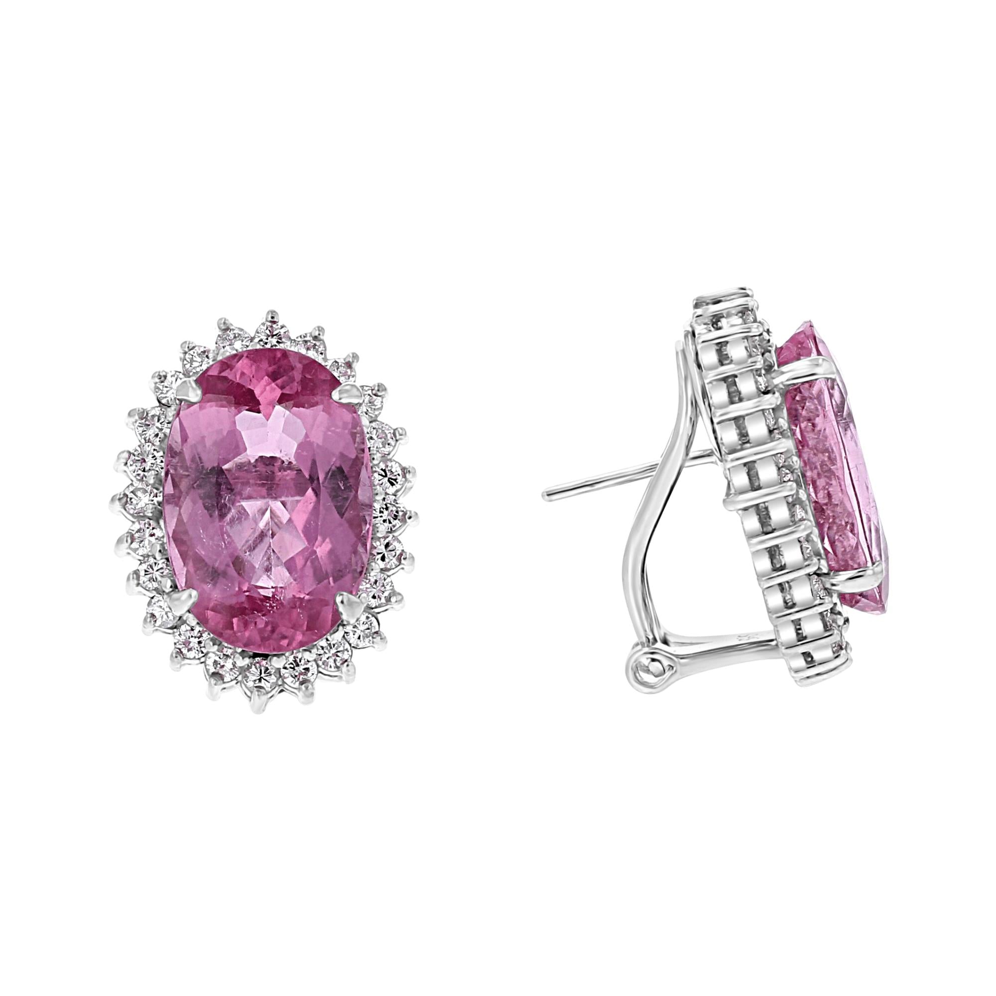 JULEVE 12.36 CTW Pink Tourmaline & 1.44 CTW Diamond Halo Earrings - Elegant Jewelry for Women, Perfect for Weddings, Parties & Special Occasions