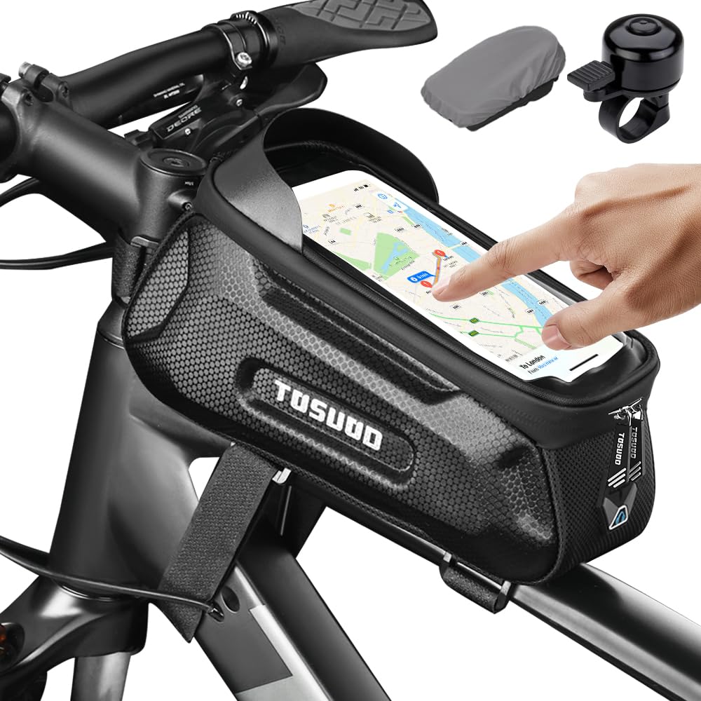 **Waterproof Bike Phone Mount Bag - Touchscreen Accessible Frame Bag for Bicycles | Compatible with Phones Under 7.2