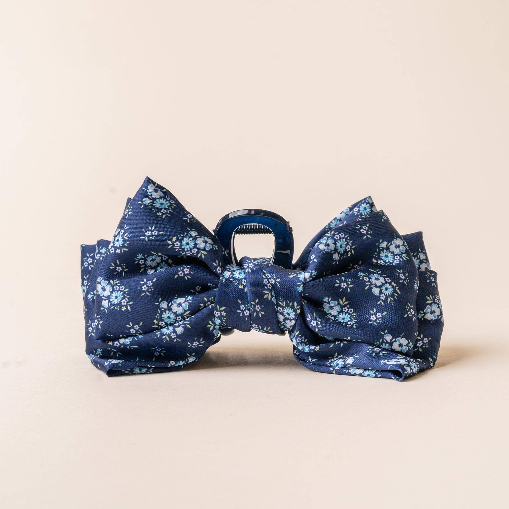 Endless Navy Satin Bow Claw Clip Hair Accessory - Elegant Hair Clips for Women, Perfect for Ponytails, Buns & Everyday Hairstyles