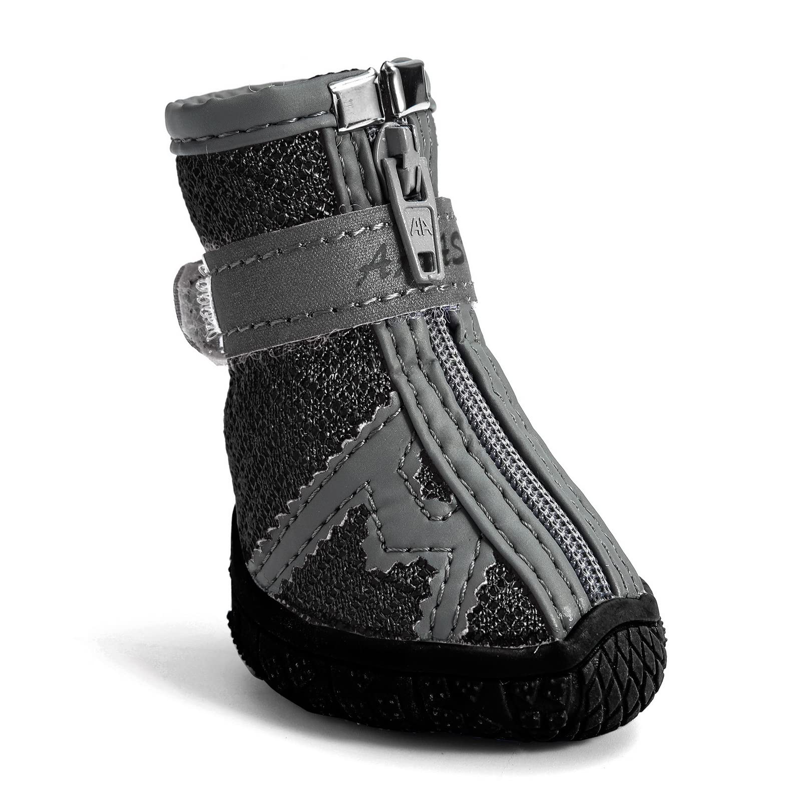 **Breathable Mesh Dog Walking Shoes for Small & Medium Dogs - Adjustable Summer Paw Protectors with Reflective Stripes & Non-Slip Rubber Sole (Black, Size 5) - Perfect for Hot Pavement, Hiking & Outdoor Adventures**