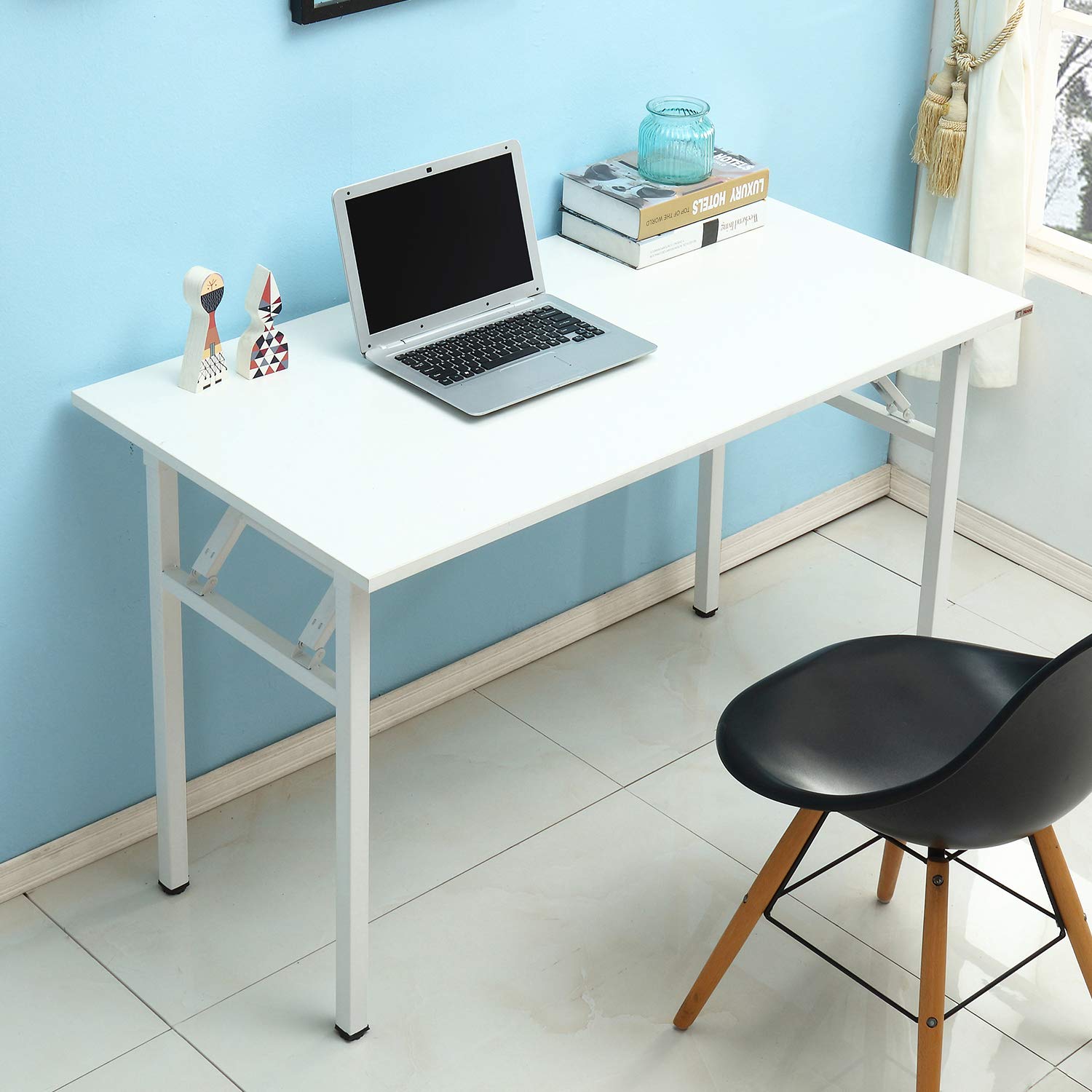 SogesPower 47-inch Folding Computer Desk - Sturdy Fully Assembled Home Office Writing Table, White | Perfect for Small Spaces, Dorm Rooms & Workspaces